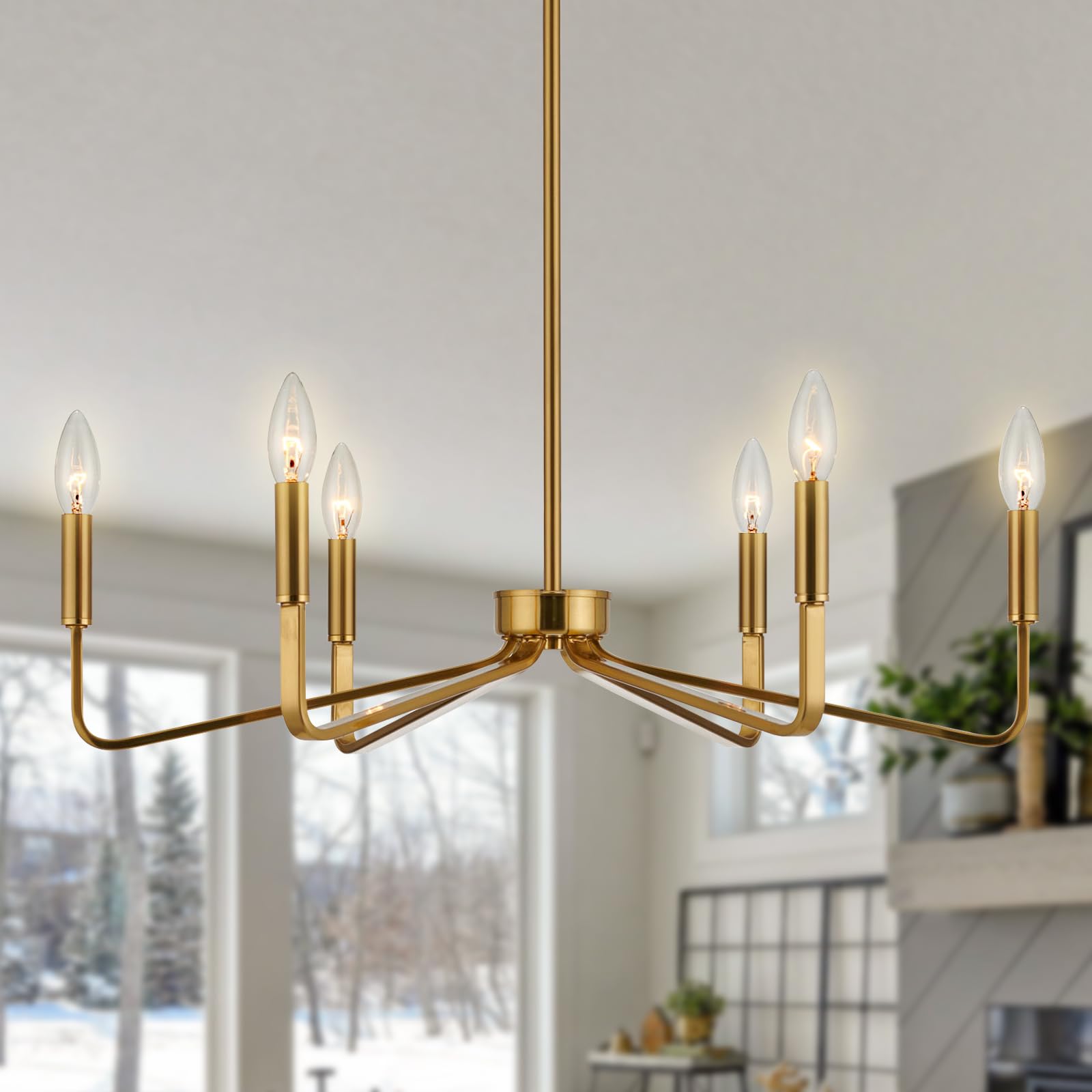 38" Gold Chandeliers for Dining Room, 8-Light Modern Farmhouse Chandelier Light Fixture, Brushed Brass Industrial Candle Lighting Hanging Ceiling for Living Room Bar Kitchen Island Lights