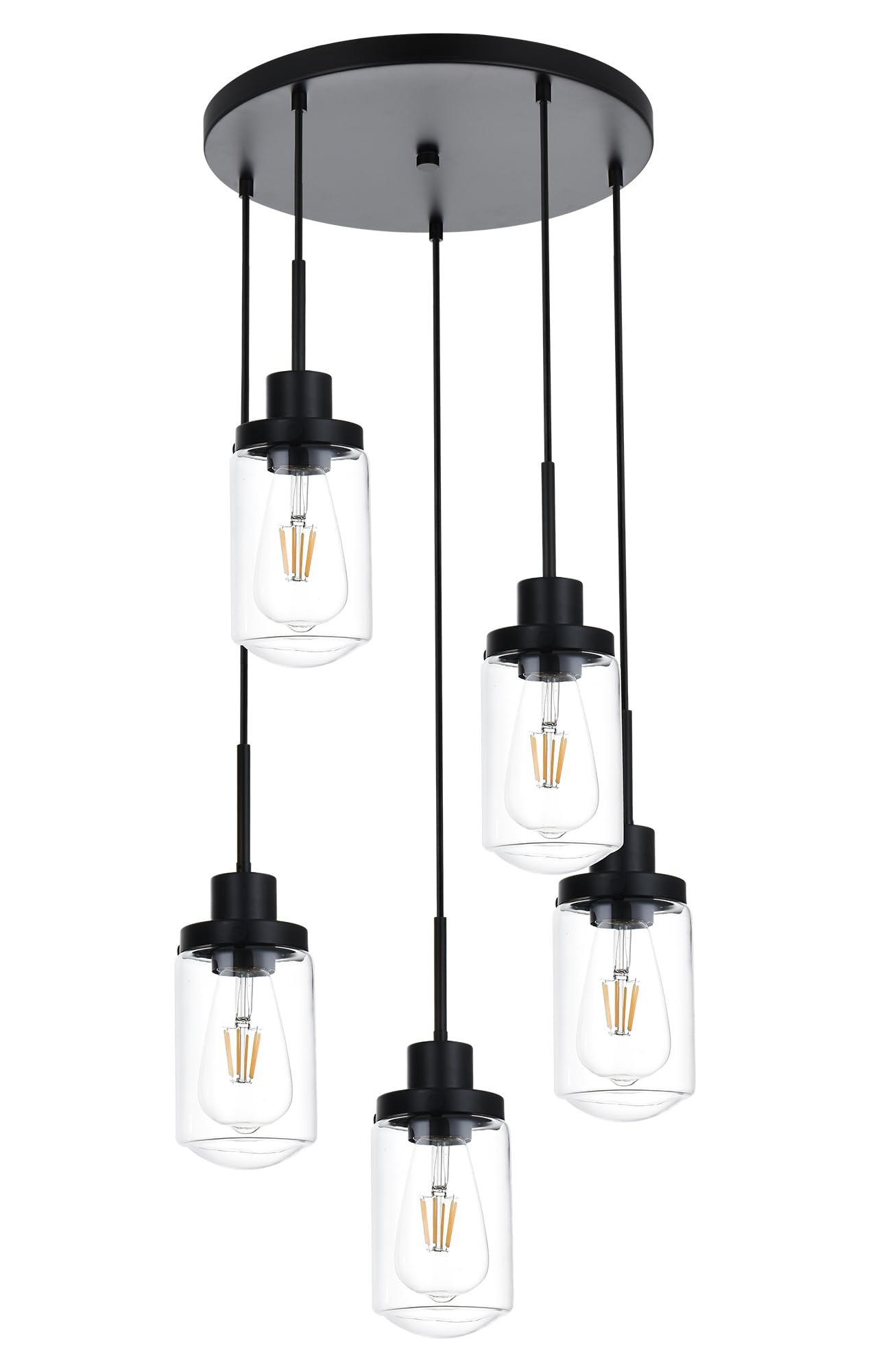 3-Light Linear Hanging Pendant Lighting for Kitchen Island, Black Dining Room Light Fixtures Over Table Linear Chandelier with Clear Glass Shade, Adjustable Height