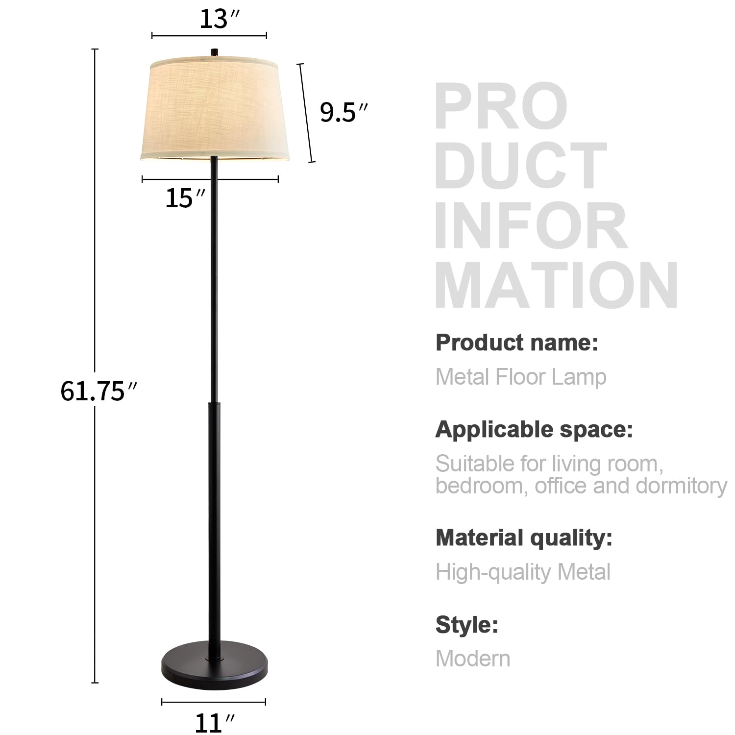 Oneach 61.75" Modern Floor Lamp for Living Room Tall Lamp for Bedroom Gold Floor Lamp with Rotary Switch Industrial Standing Lamp Floor Lamp for Nursery Study Room Office