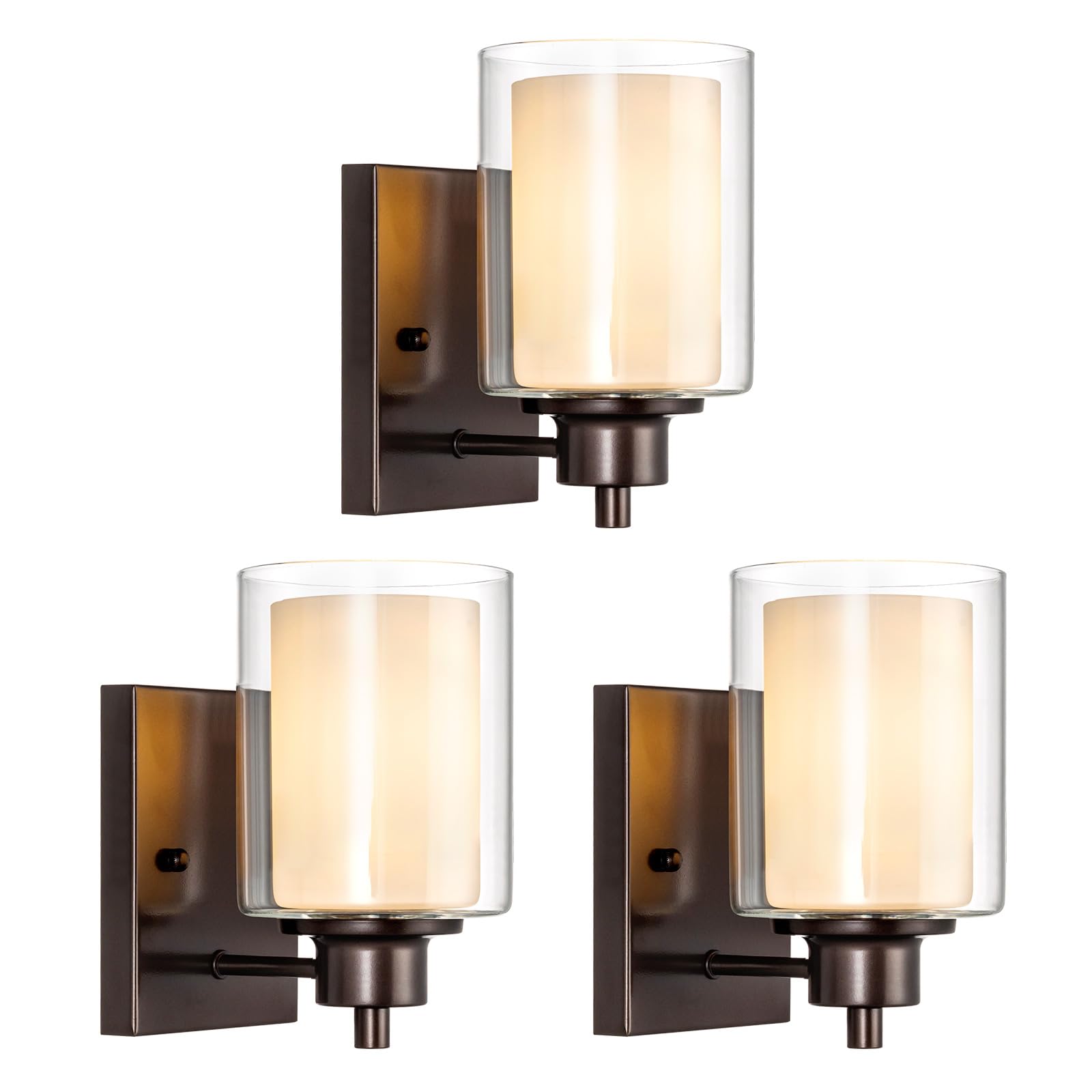 2-Pack Bath Vanity Light Fixtures Wall Sconces, Modern Indoor Bathroom Wall Lights with Seeded Glass, Black Wall Light Fixtures for Bedroom Mirror Kitchen Living Room Entryway Patio