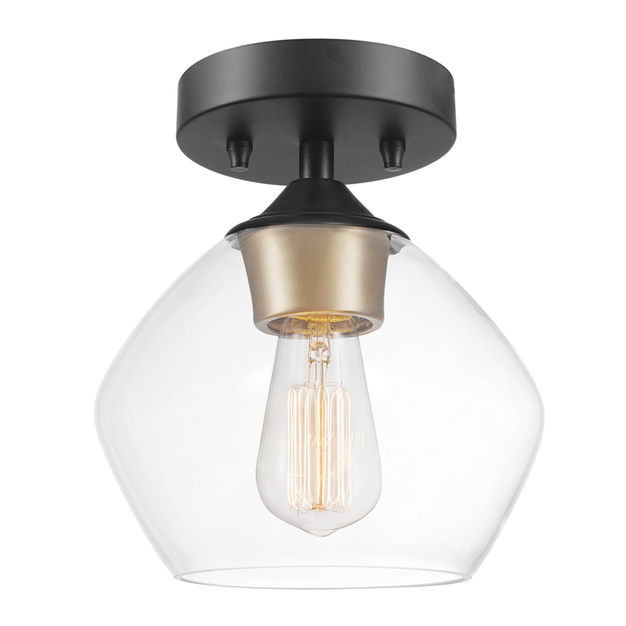 1-Light Semi-Flush Mount Ceiling Lighting, Matte Brass, Clear Glass Shade, Bulb Not Included