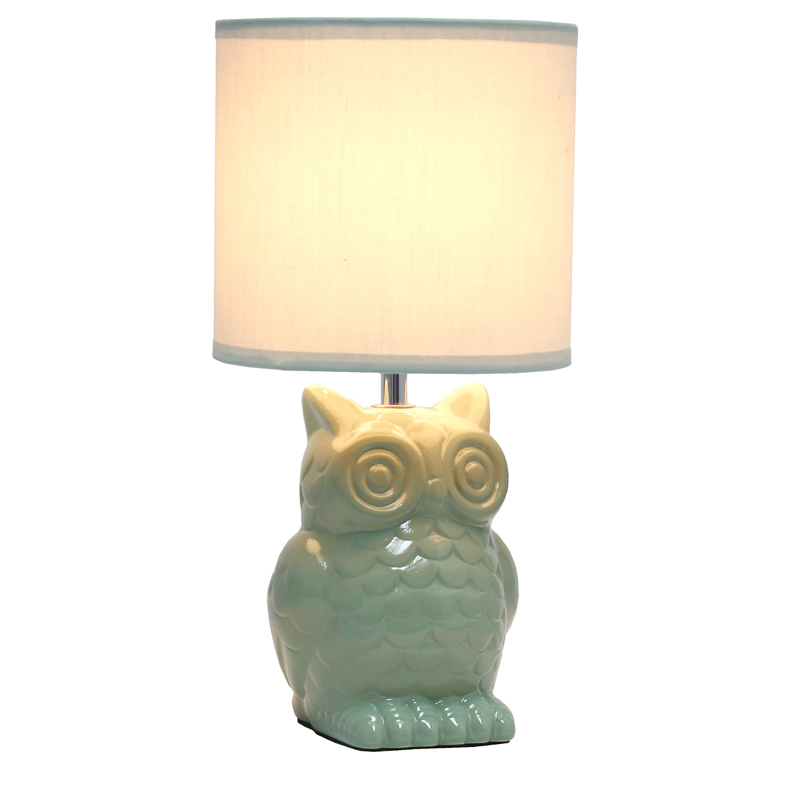 12.8" Tall Contemporary Ceramic Owl Bedside Table Desk Lamp w Matching Fabric Shade for Decor, Bedroom, Nightstand, Living Room, Entryway, Kids' Room, Nursery, Sage Green