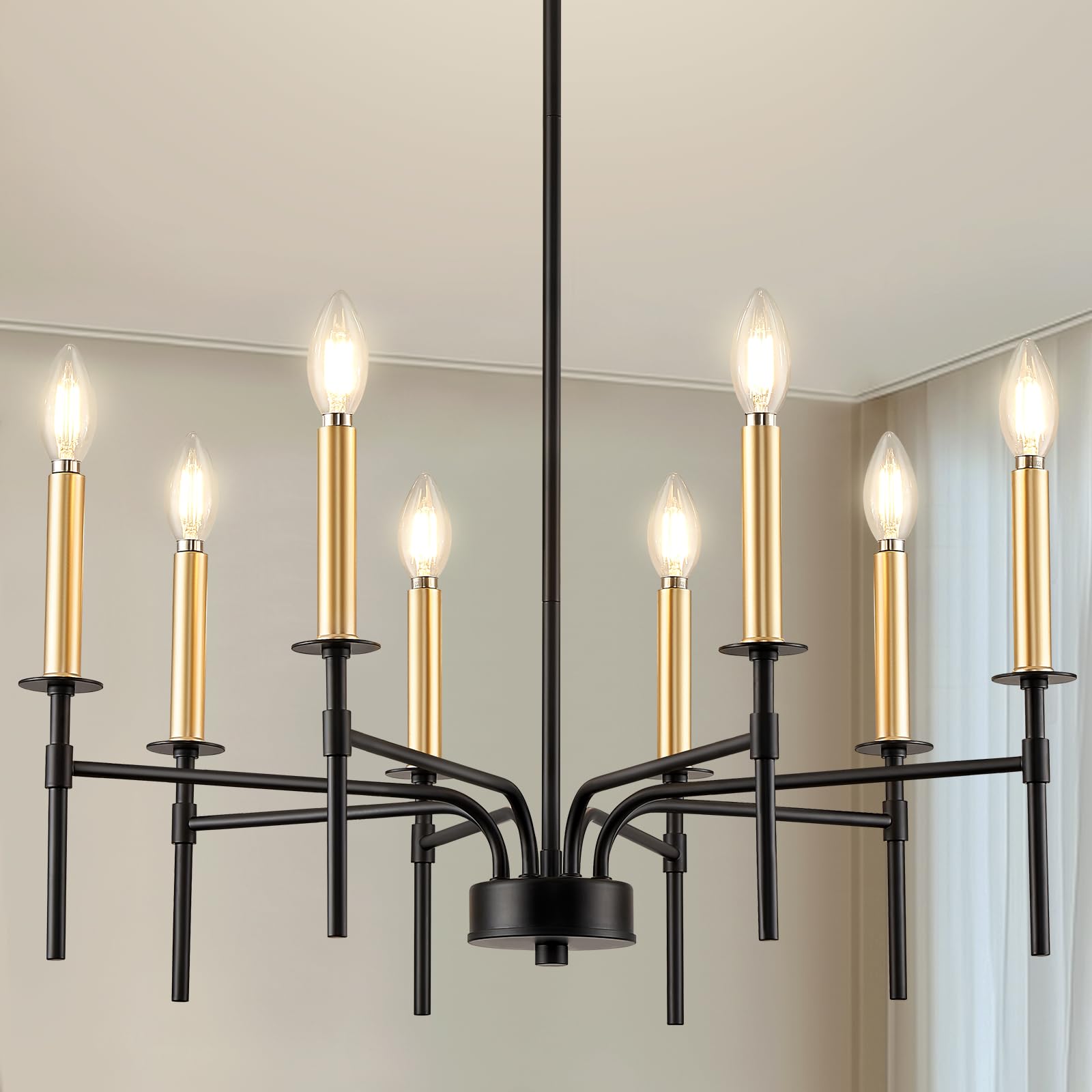 8 Light Modern Farmhouse Black and Gold Chandelier for Dining Room Over Table,Hanging Ceiling Candle Chandeliers Pendant Light Fixture for Living Room Staircase Entryway Foyer Kitchen