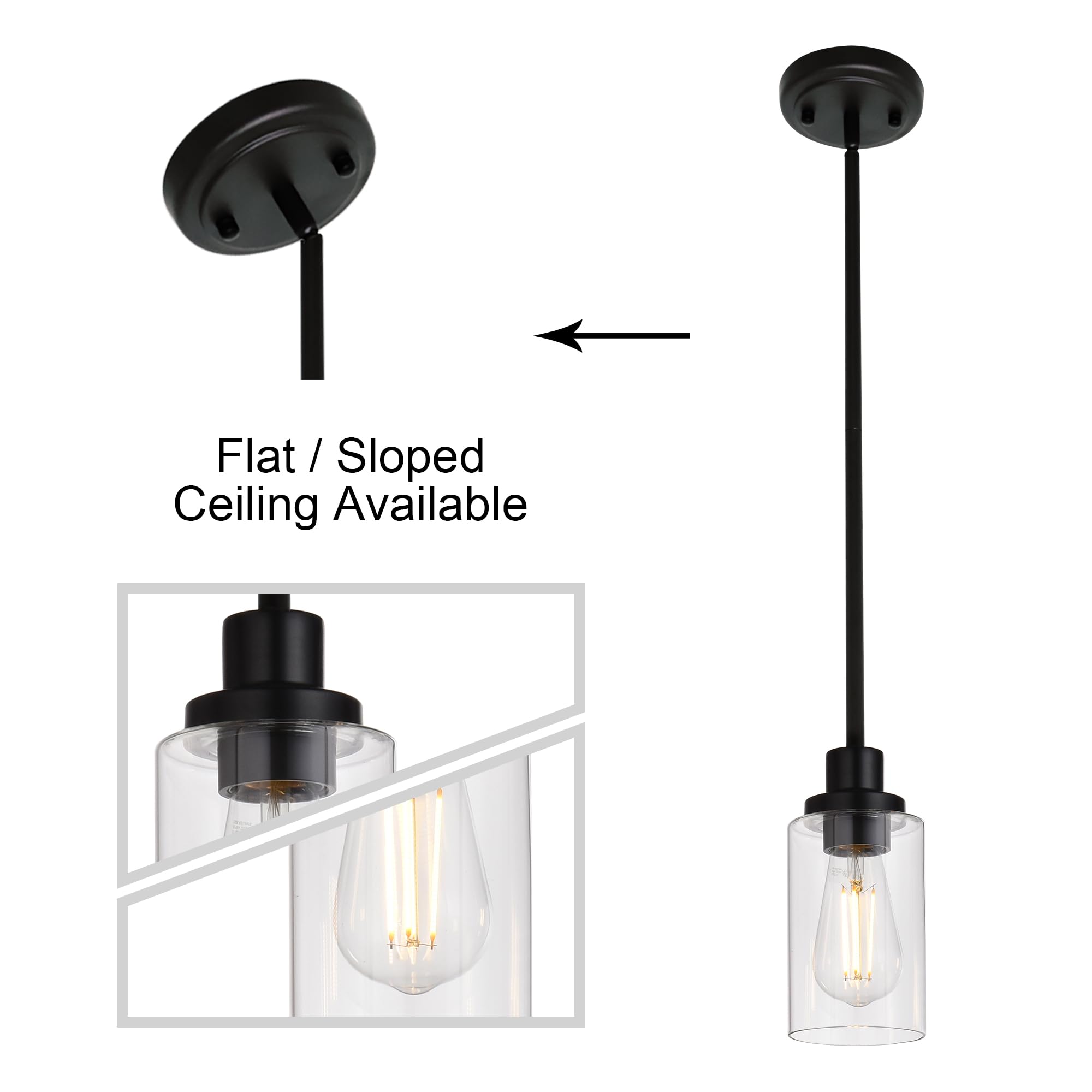 Black Pendant Lights for Kitchen Island, 5-Light Dining Room Light Fixtures Linear Chandeliers with Clear Glass Shade, DIY Hanging Lamp Ceiling for Dining Room Kitchen Bar