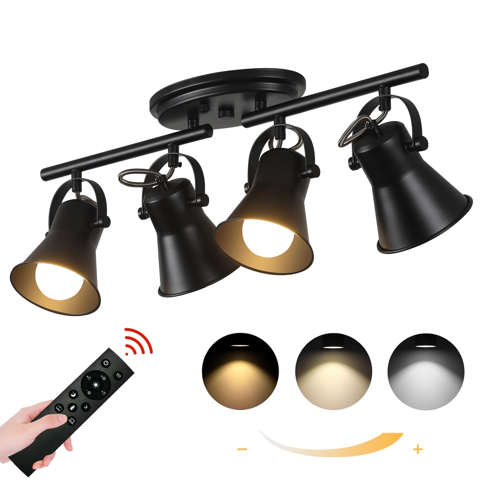 3-Light Track Lighting Kit,Black Semi Flush Mount Ceiling Light with 3 Rotatable Light Heads,Industrial Accent Lighting for Livingroom,Bathroom,Hallway,Art Wall,Bathroom,Kitchen.(3-Light)