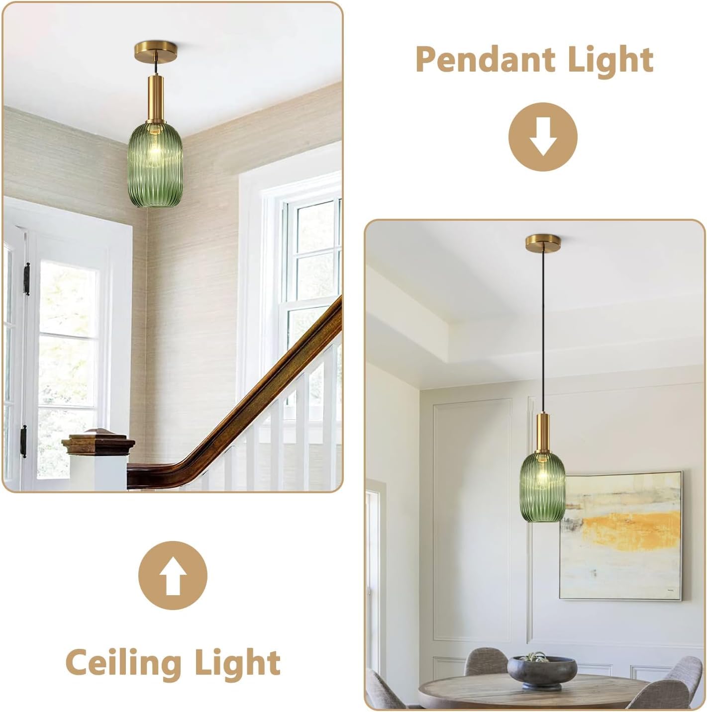 Modern Gold Globe Pendant Lamp 1-Light Mid Century Antique Brass Dining Pendant Light Amber Glass Farmhouse Pendant Lighting Adjustable Large Vintage Hanging Ceiling Pendant Light