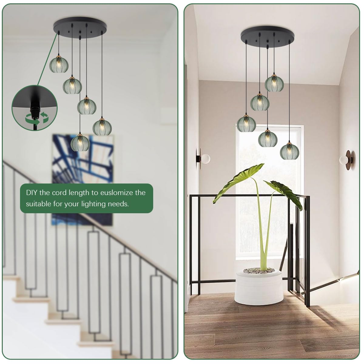 Pendant Lights Glass Pendant Lighting Kitchen Island Hand Blown 1-Light Modern Pendant Light Green Hanging Light fixtures with Glass Shade for Dining Room Bedroom Living Room