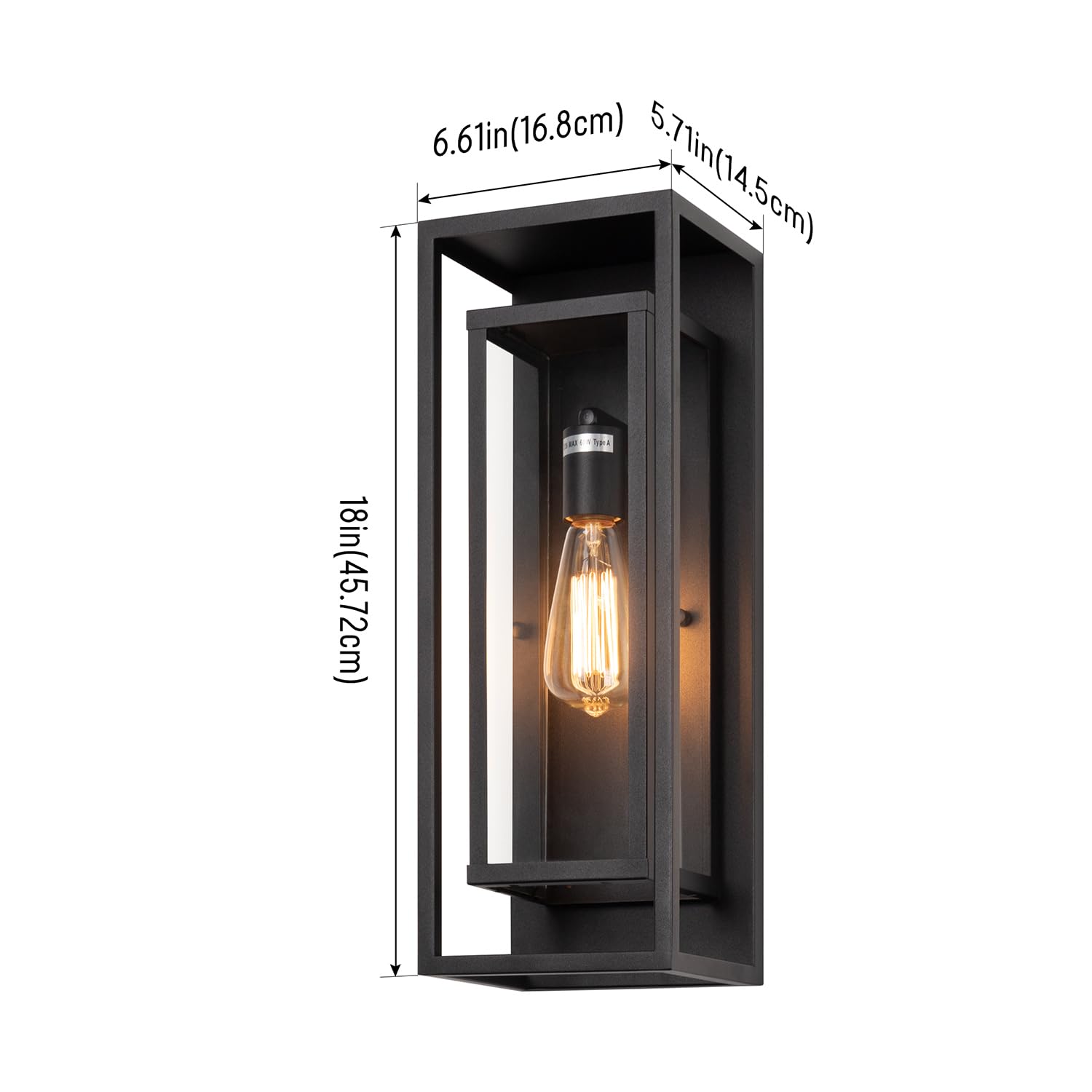 14" Classic Outdoor Wall Sconce 1 Light in Matte Black Rectangular Metal Frame and Clear Glass Shade Waterproof Porch Light Patio Light Pack of 2