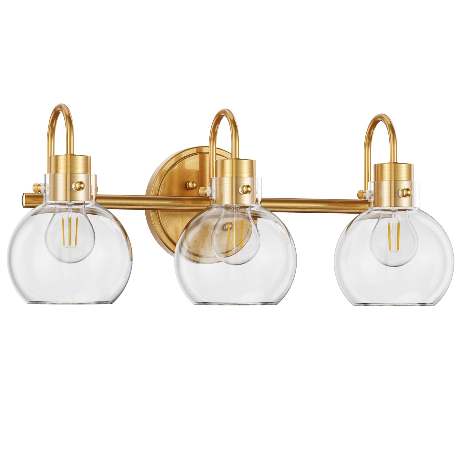 3 Lights Vanity Light, Brushed Nickel Bathroom Light Fixtures, Farmhouse Wall Sconces with Globe Clear Glass Shade, Porch Wall Mount Lamp for Mirror, Kitchen, Porch, Living Room, Workshop (E26 Base)