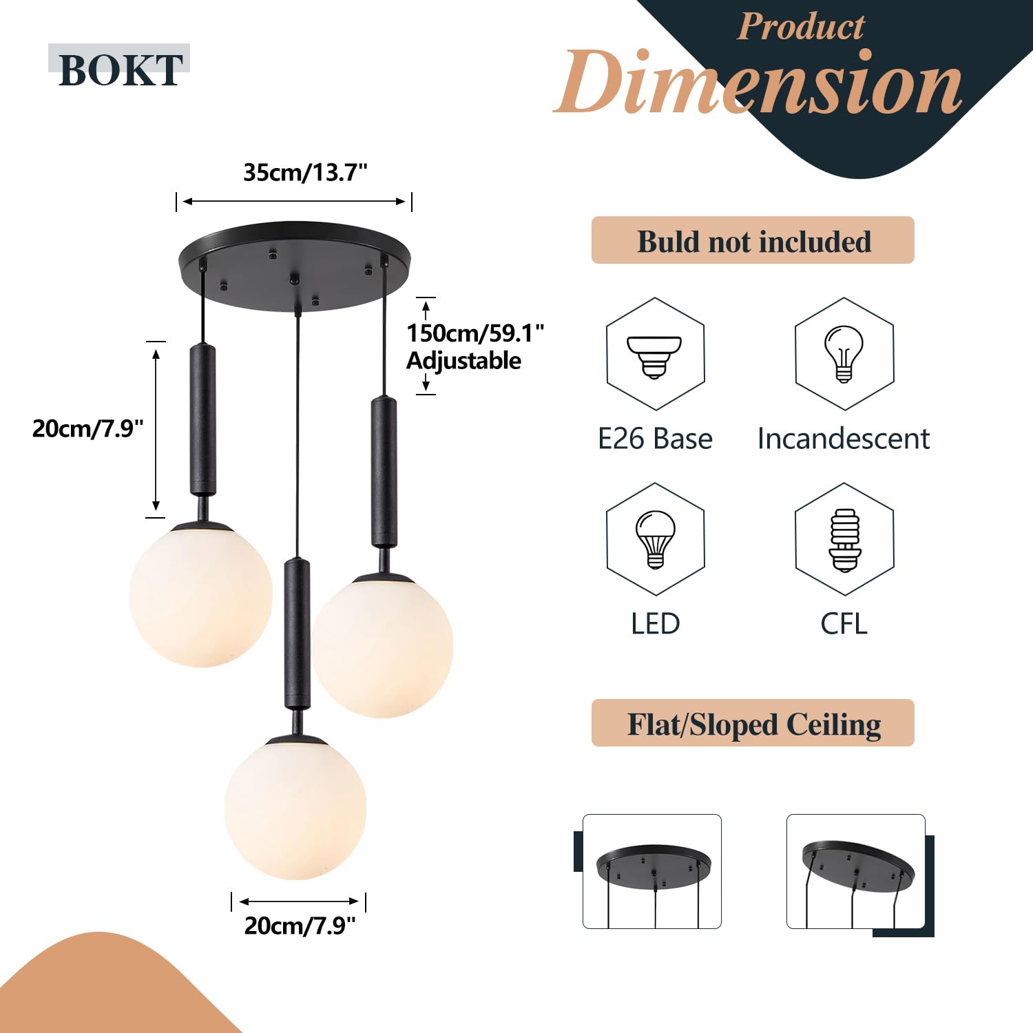 Modern 3 Light Cluster Pendant Lights Kitchen Island Mid Century Adjustable Brushed Gold Globe Chandelier Pendant Light Fixture Retro Vintage Milk White Glass Round Multi Hanging Ceiling Light