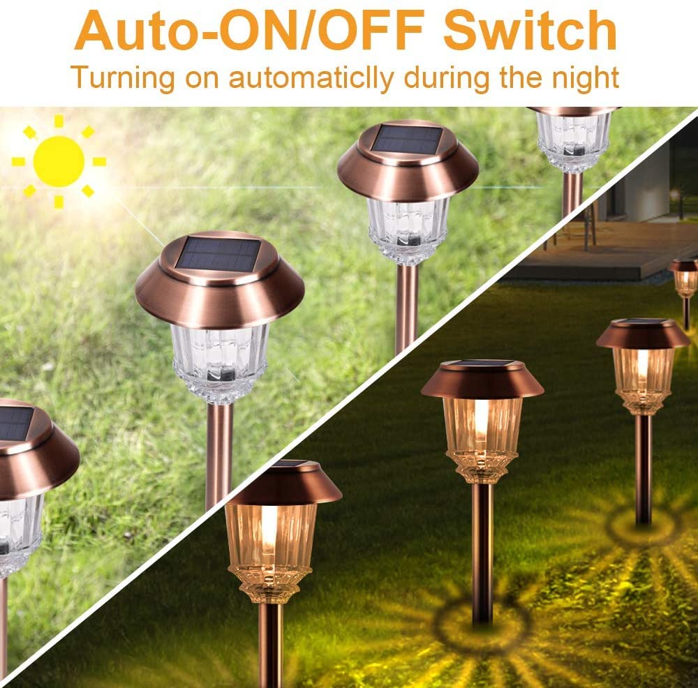 Solar Lights Outside Waterproof - 4 Pack Auto On/Off 10-40 LM Dimmable Outdoor Solar Lights for Yard Garden Pathway Driveway Walkway (Warm White)