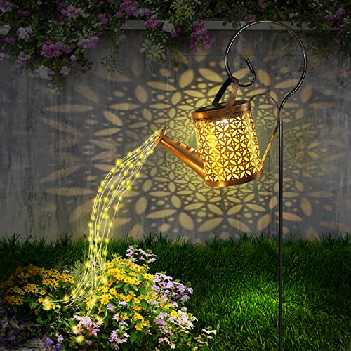 Solar Watering Can with Lights, Outdoor Solar Garden Lights,Garden Decor, Hanging Lantern Waterproof,Metal Solar Waterfall Lights for Yard Patio