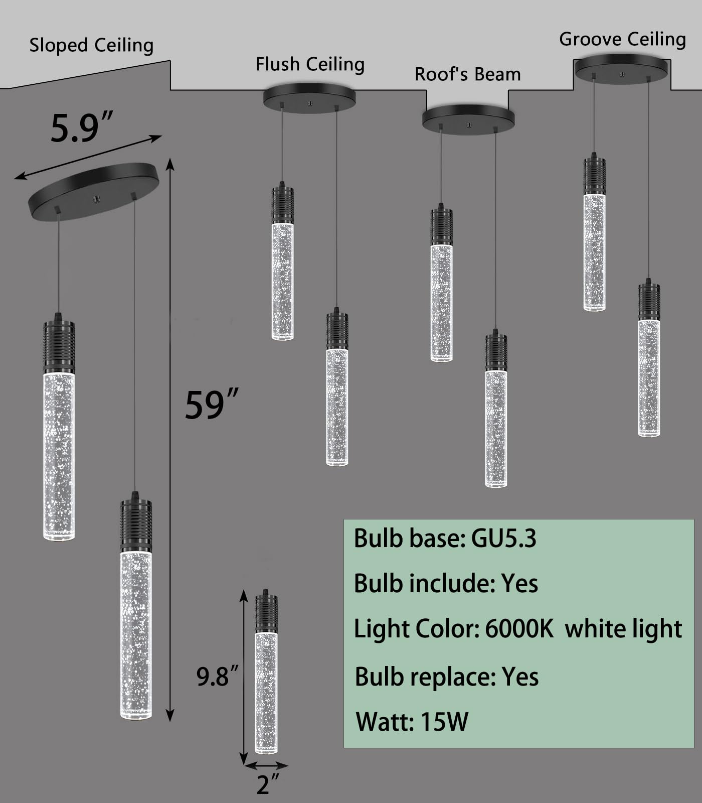 3 Lights Independent Kitchen Island Dining Room Light Pendant Light Fixtures Bubble Crystal Chandeliers Modern Kitchen Island Lighting Chandeliers Fixtures LED Lampara, 6000K LED Bulbs Included