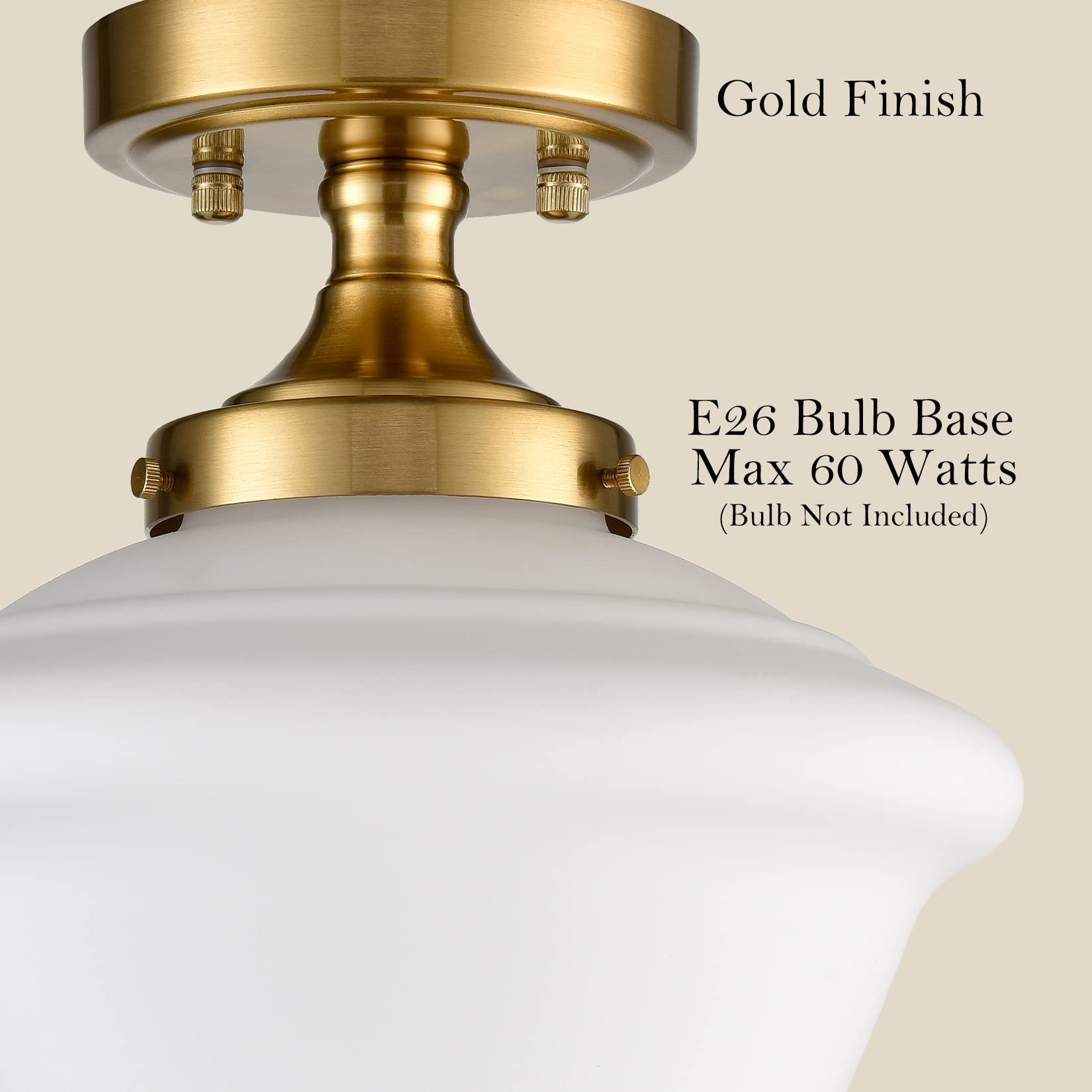 Gold Semi Flush Mount Ceiling Light Modern Schoolhouse Ceiling Light Fixture Milk Glass Flush Mount Ceiling Light for Hallway Bedroom Kitchen Living Room, 10 Inches