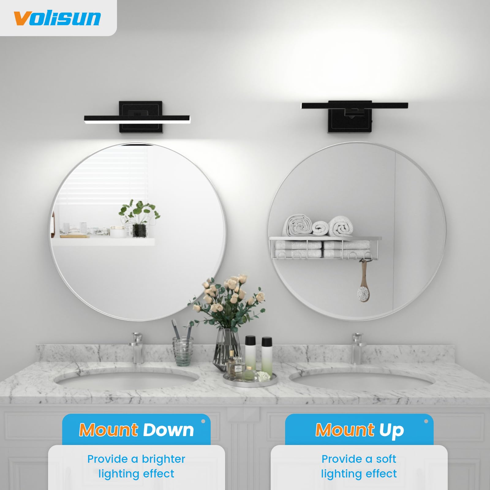 Modern Bathroom Vanity Light 24 inch, Rotatable, 14W Dimmable 5CCT Led Bathroom Light Fixture Over Mirror, Black Bar Vanity Light for Bathroom Mirror Restroom-ETL Certificated