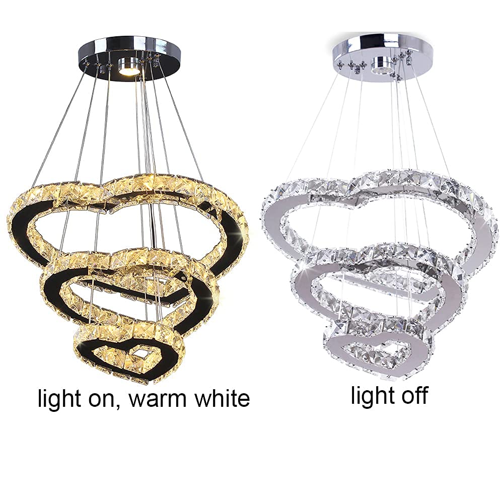 Modern LED Chandeliers Crystal Chandelier 3 Ring Round Pendant Lighting Adjustable Stainless Steel Ceiling Light Fixture for Living Room Dining Room Bedroom