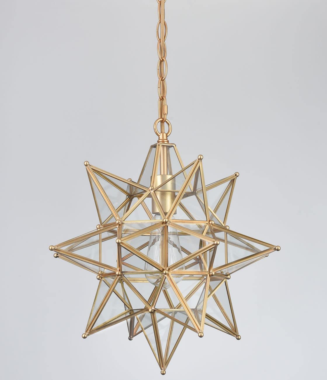 Moravian Star Pendant Light 20-Inch Large Hanging Ceiling Light Modern Gold Finish with Seeded Glass Adjustable Chain