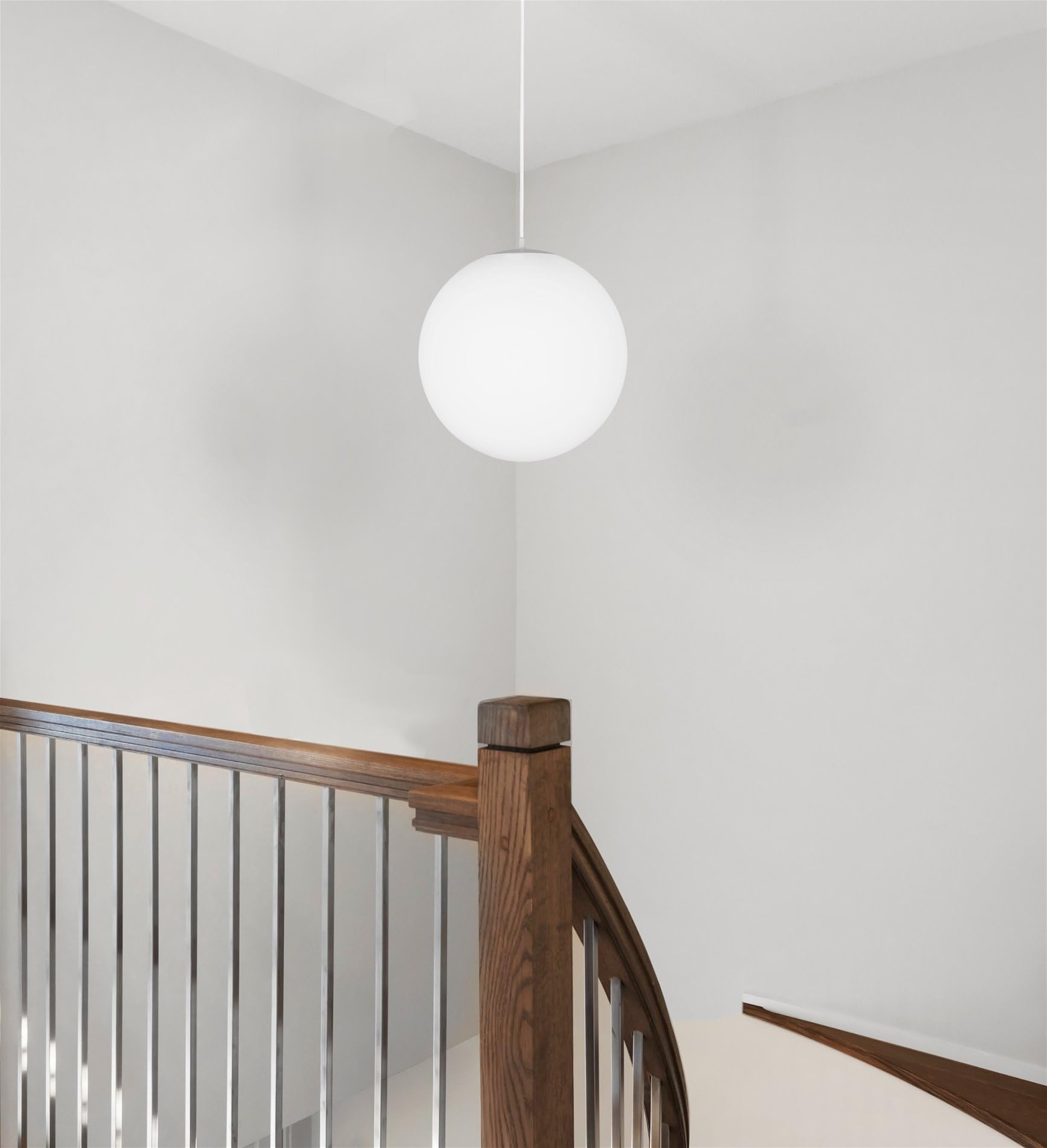 Mid-Century Modern Hanging Orb Pendant Light with Smooth Matte White Frosted Diffuser, Cool Brass Finish