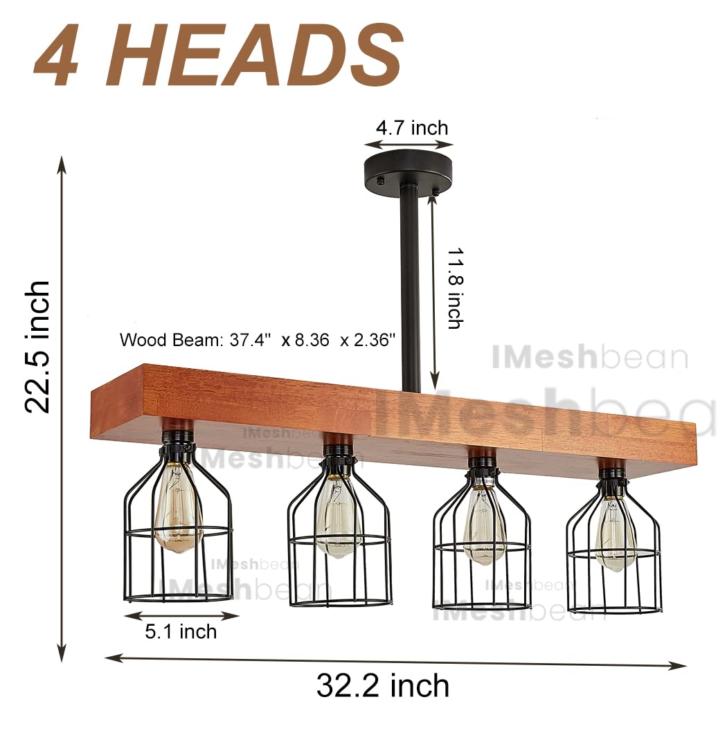 Rustic Chandelier Farmhouse Rustic Light Fixtures for Dining Room Kitchen Island, Industrial Wooden Hanging Lights Ceiling Light Fixture for Game Room Bar Coffee Pool Table (8-Light)