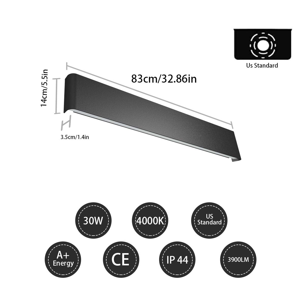 15.7in LED Modern Matte Black Wall Sconce 2-Pack Aluminum Indoor LED Up and Down Modern Bathroom Wall Lighting Fixtures 14W Warm White Light 3000K