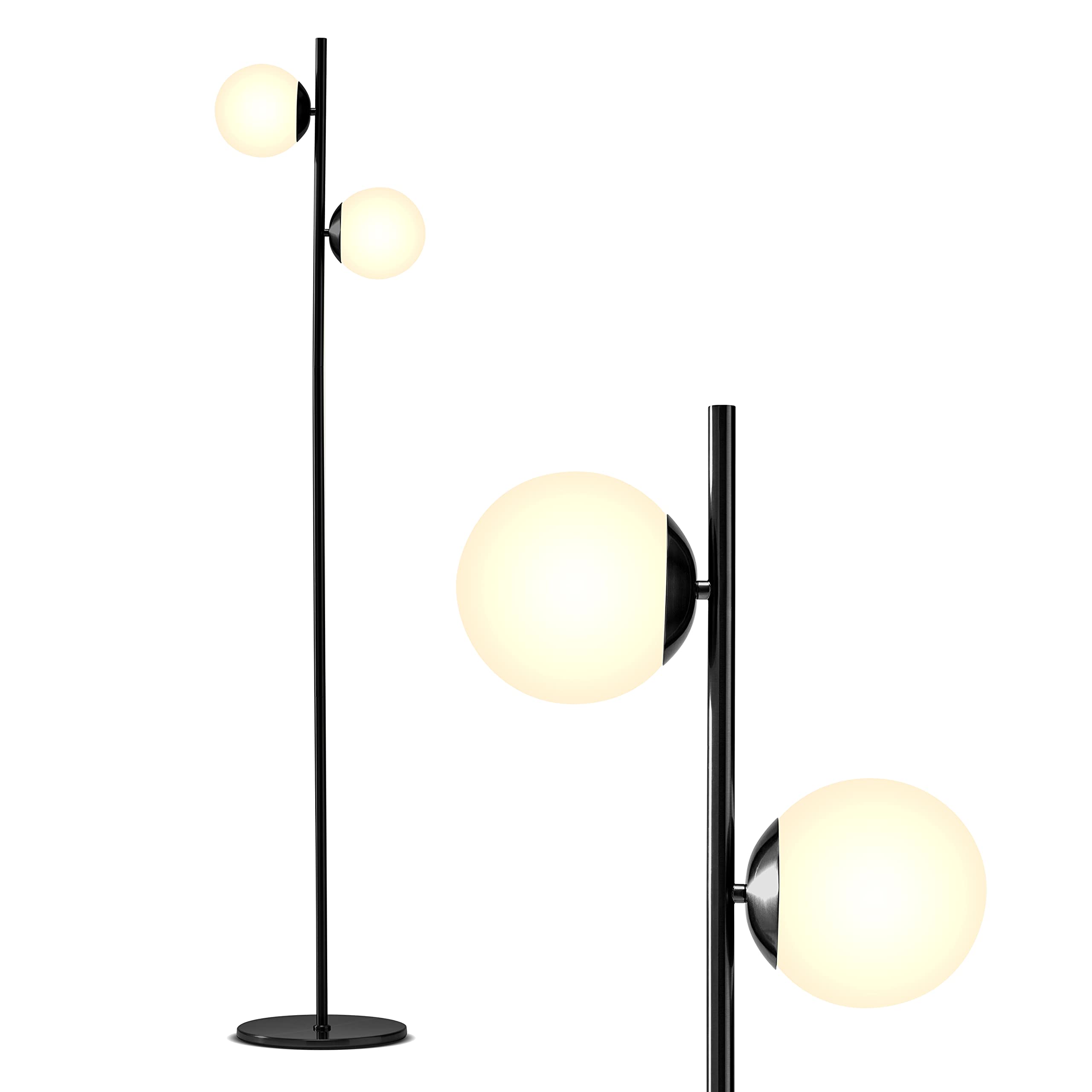 Brightech Sphere - Mid Century Modern 2 Globe Floor Lamp for Living Room Bright Lighting - Contemporary LED Standing Light for Bedrooms & Offices - Black Indoor Pole Light