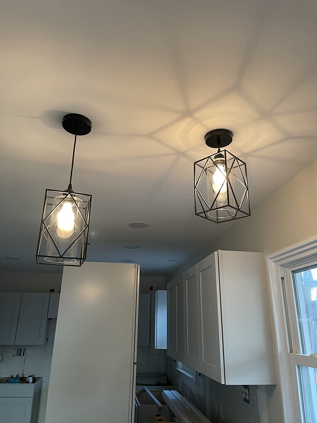 Farmhouse Pendant Light Fixtures, Set of 2 Black Farmhouse Hanging Chandelier Lights with Glass Shade, Mini Industrial Ceiling Lamp for Kitchen Island Dining Room Over Sink Hallway Bedroom