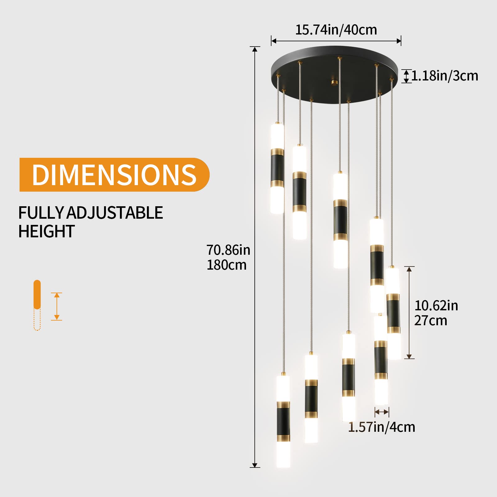 2-Light Modern Kitchen Island Dimmable LED Modern Black Gold Mini Pendant Light, Bedroom Bedside Table Black Small Pendant Light