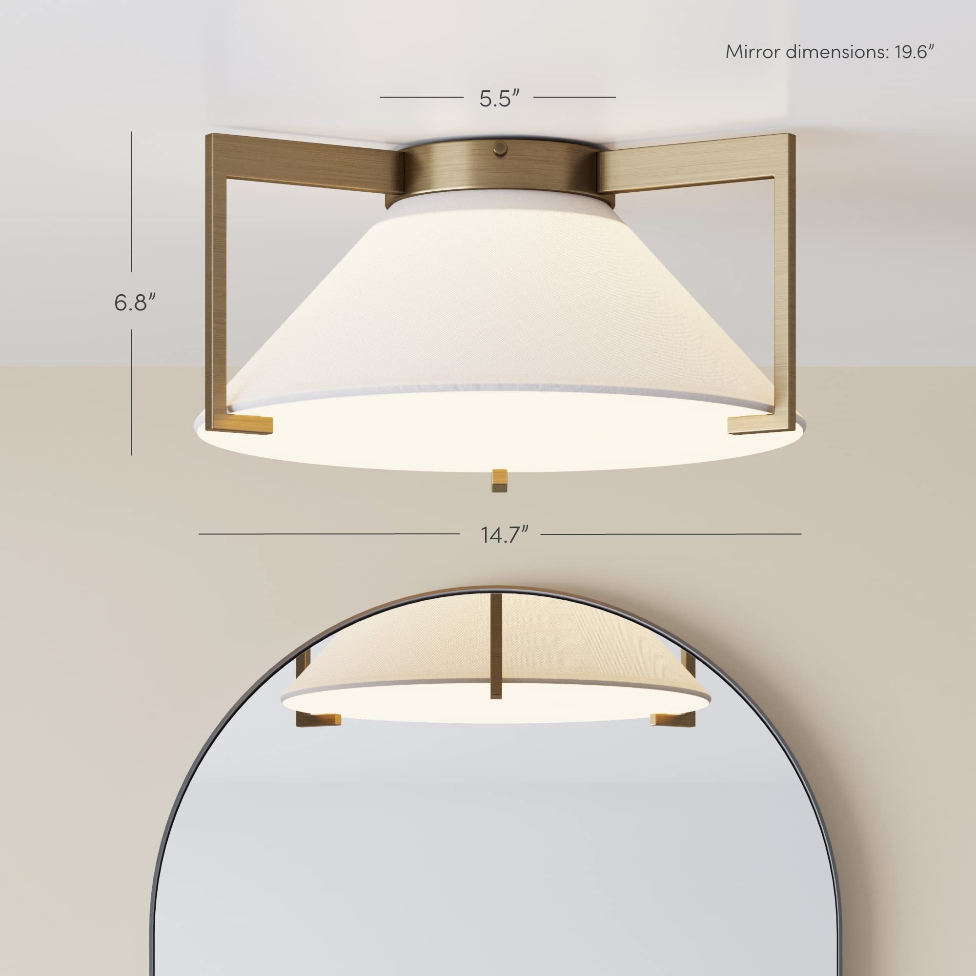 Semi Mount Flush Ceiling Light, 3-Lights Modern Retro Lighting with White Rounded Shades for Hallway, Dining Room and Bedroom, Brass Gold/White