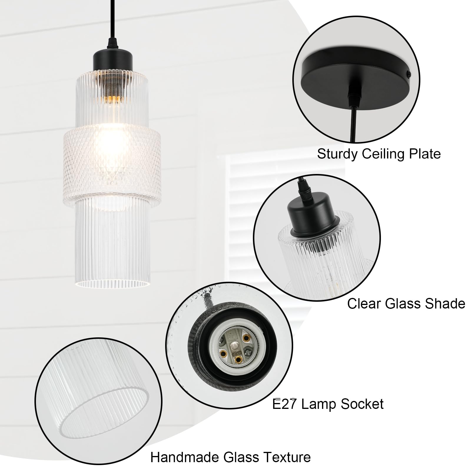 Modern Pendant Light Fixture Farmhouse Hanging Light with Clear Glass Shade, Industrial Black and Gold Pendant Lighting for Kitchen Island Dining Room Bedroom