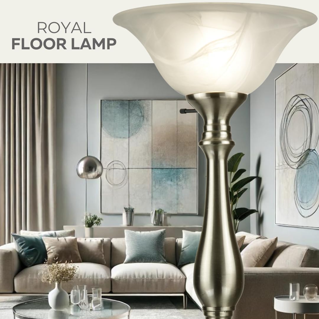 Floor Lamp, Standing Lamp 72-inch Tall Lamp Brushed Nickel White Alabaster Glass Shade - Torchiere, Pole Lamp, Corner Lamp, Floor Lamps for Living Room, Standing Lamps for Bedroom