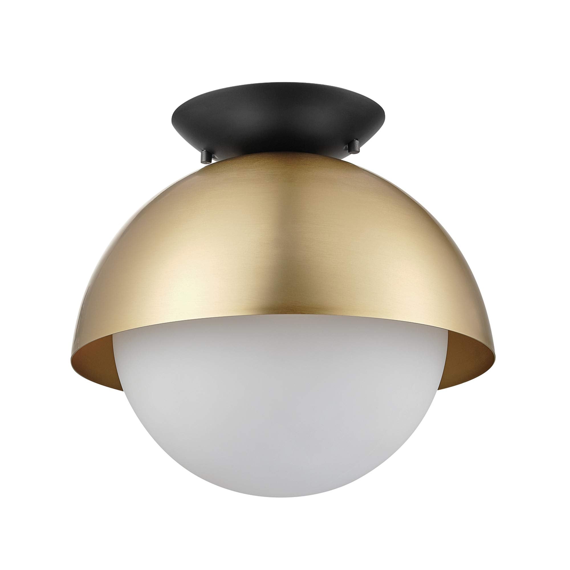 1-Light Semi-Flush Mount Ceiling Light, Matte Black, Matte Brass Accents, Bulb Not Included