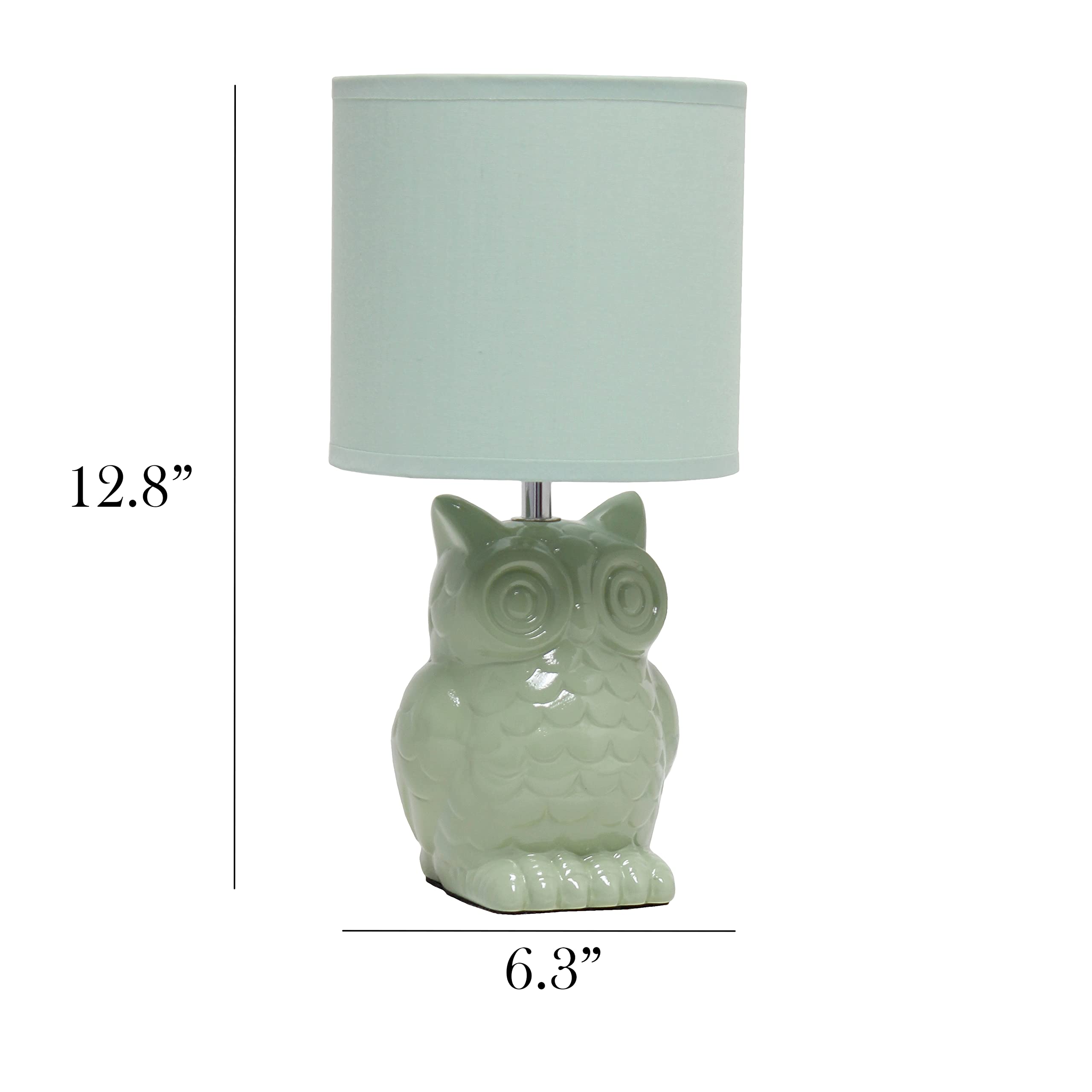 12.8" Tall Contemporary Ceramic Owl Bedside Table Desk Lamp w Matching Fabric Shade for Decor, Bedroom, Nightstand, Living Room, Entryway, Kids' Room, Nursery, Sage Green