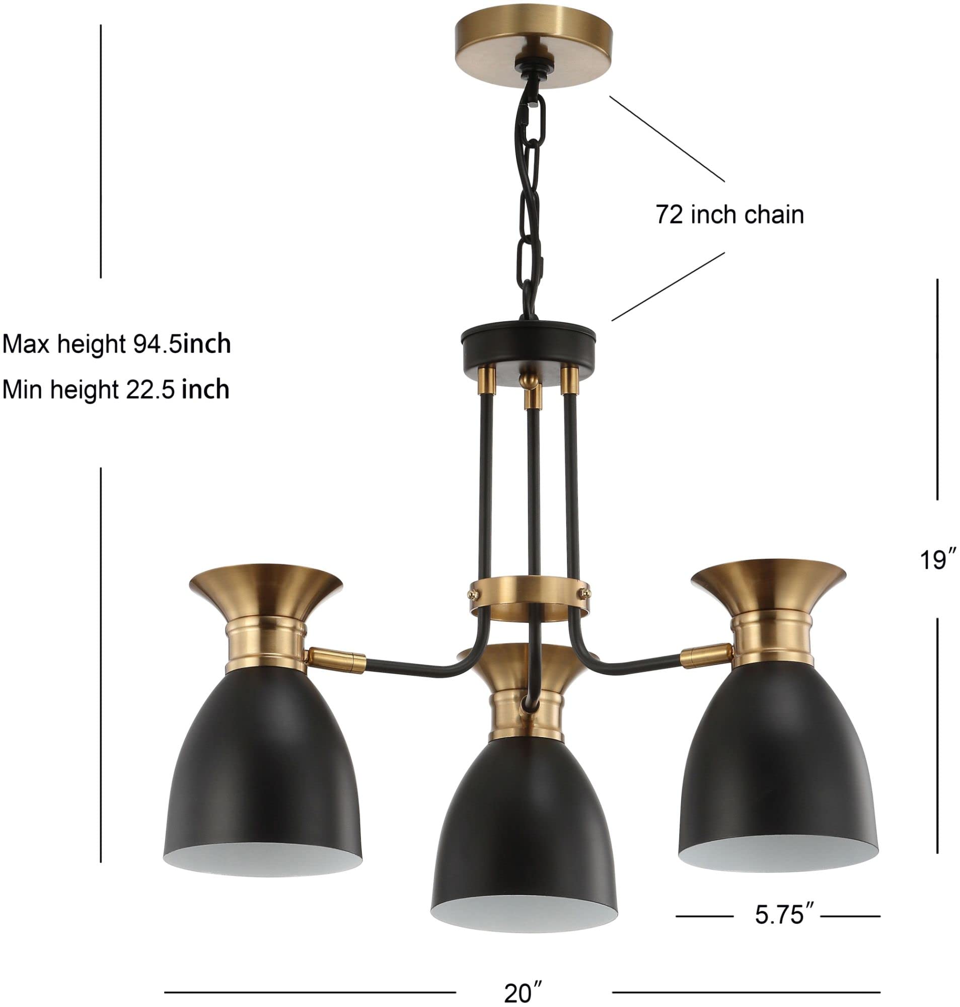 Linear 3-Light Metal LED Pendant Contemporary Dimmable Dining Room Living Room Kitchen Foyer Bedroom Hallway, Black/Brass Gold