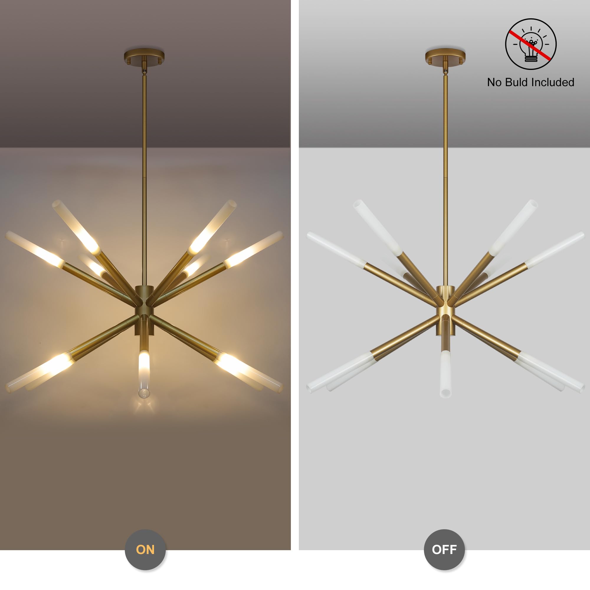 Modern Gold Sputnik Chandelier, 12-Light Hanging Dining Room Light Fixtures Over Table, Height Adjustable Mid-Century Pendant Lighting for Kitchen Island Living Room Foyer Bedroom