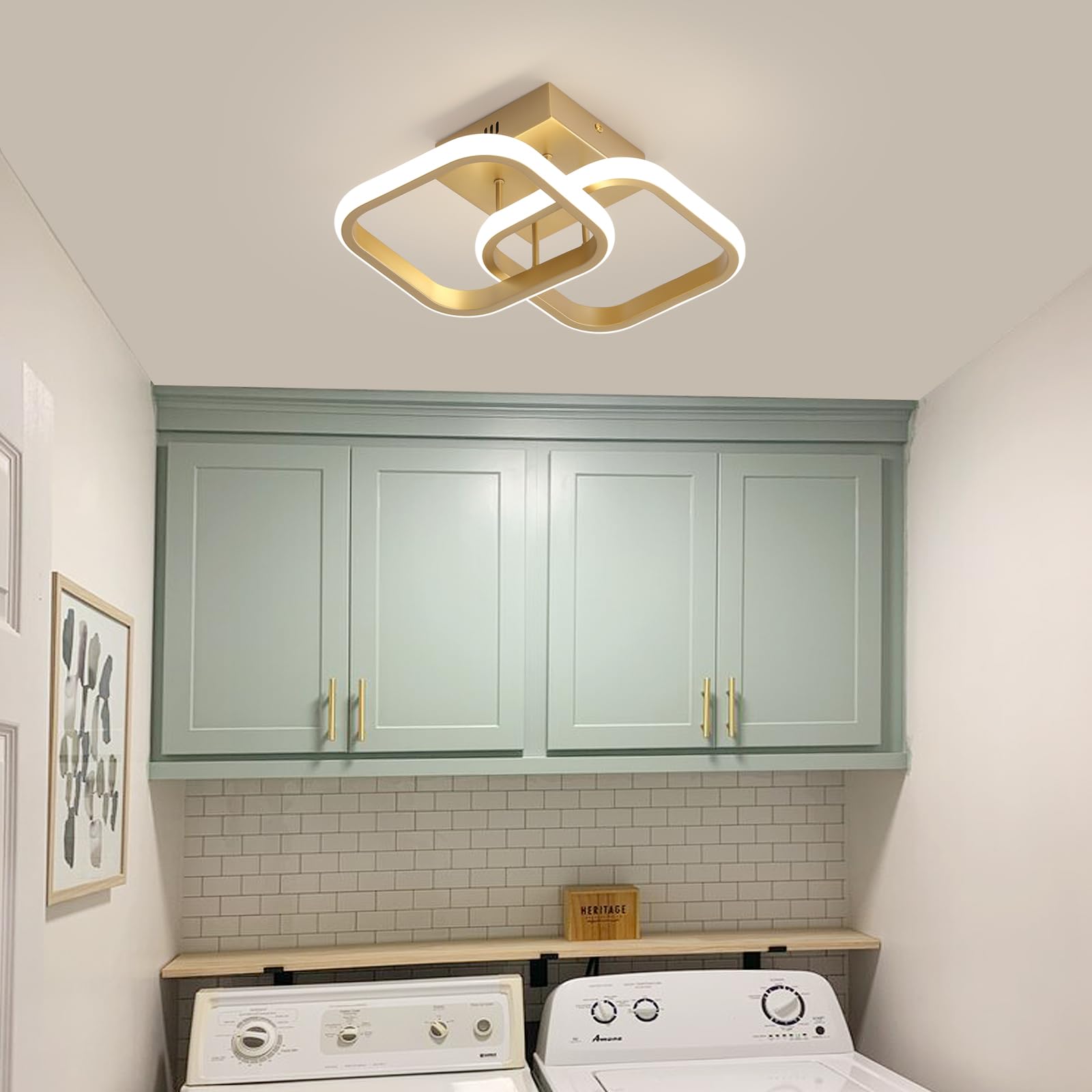 Modern LED Ceiling Light Fixtures Gold Semi Flush Mount Ceiling Lamp Hallway Lights for Bedroom Bathroom Entryway Closet Balcony Stair Laundry Room Curved Design