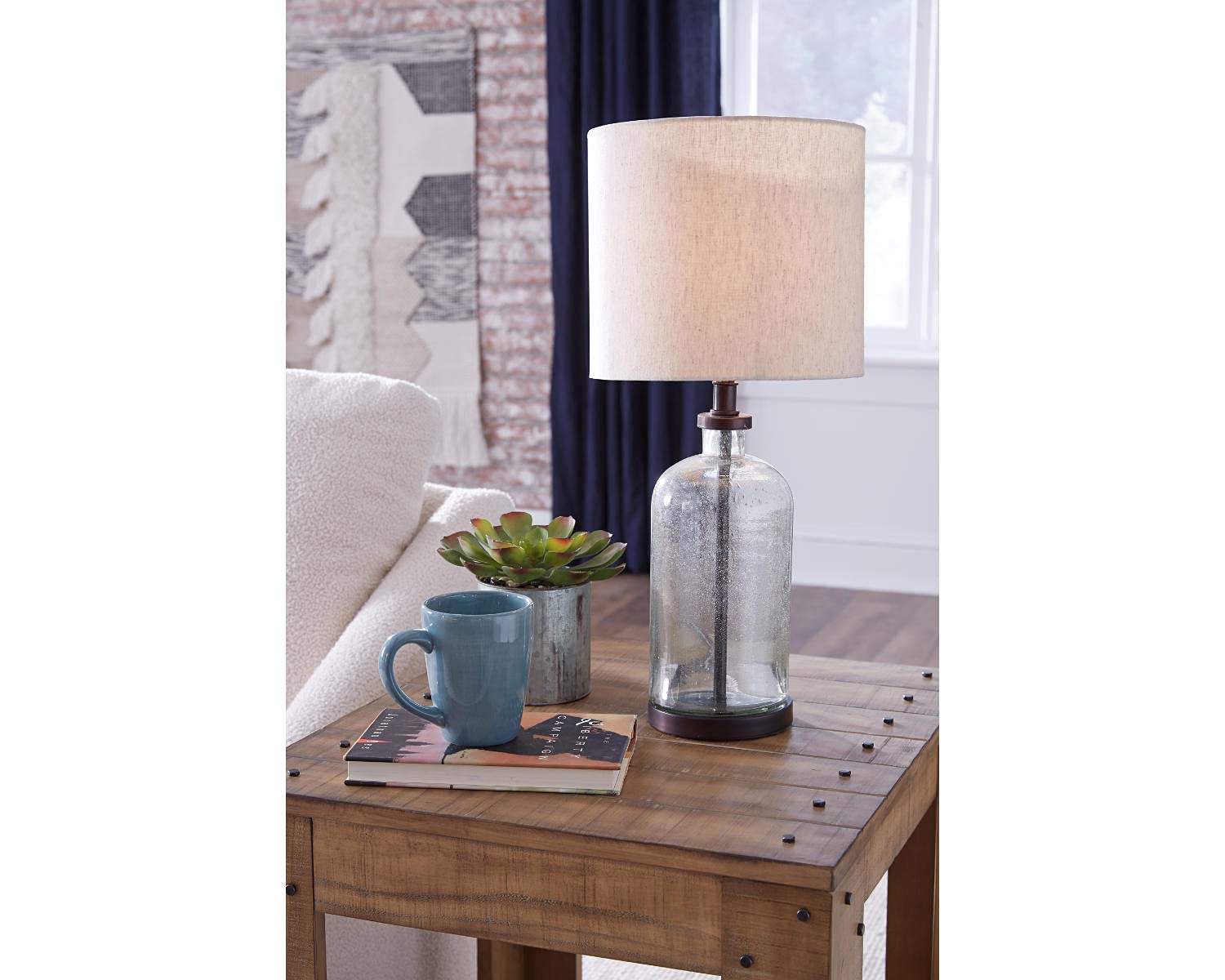 Signature Design by Ashley Bandile Modern Farmhouse 22.5" Seeded Glass Table Lamp, Bronze