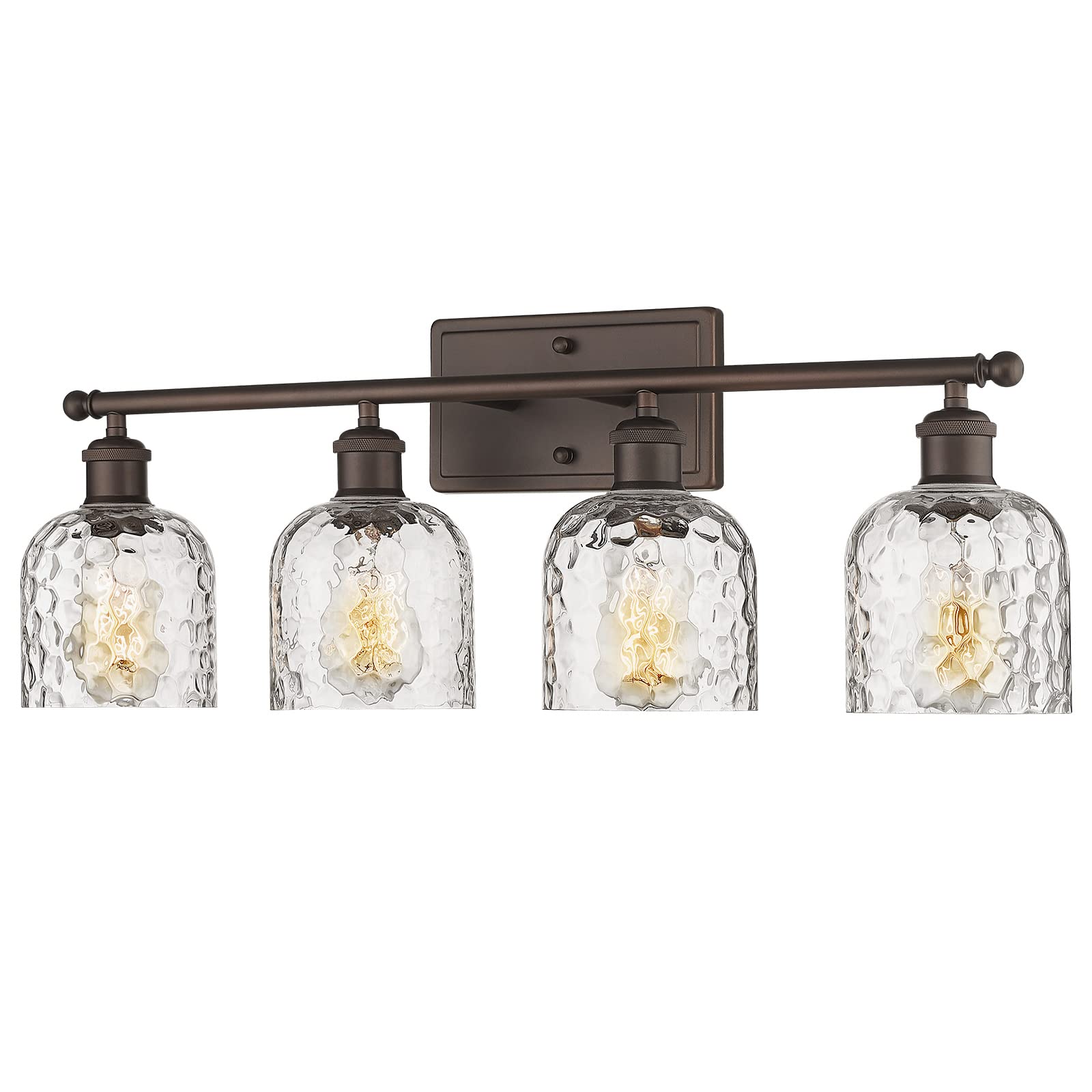 Modern Vanity Lights for Bathroom, Industrial 3-Light Chrome Bathroom Lights with Hammered Glass Shade, ZJF63B-3W CH