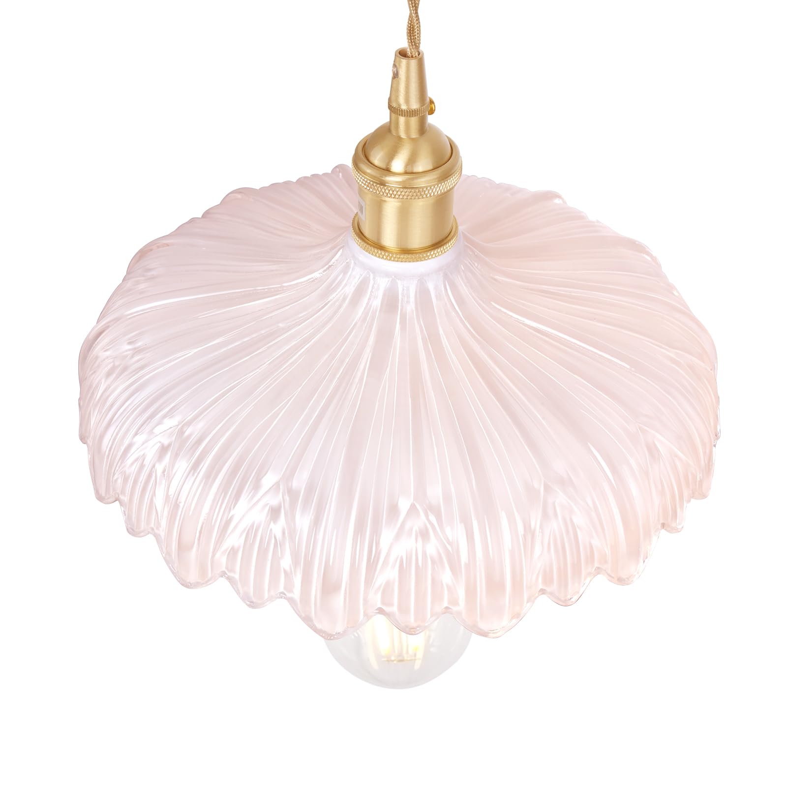 Pendant Light with White Pleated Ceramic Lmapshade, Brass Vintage Pendant Light Adjustable Hanging Light for Kitchen Island Dining Room Hallway 7.87 Inch Diam