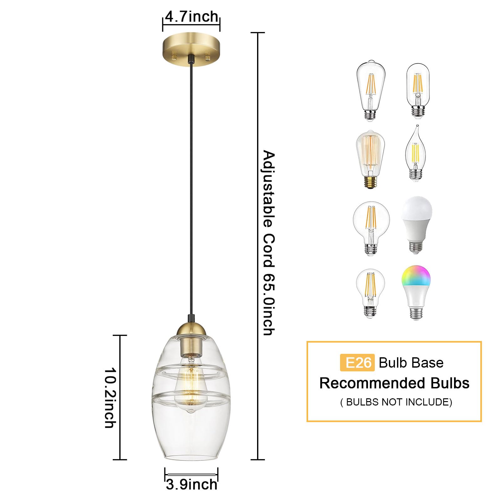 3-Light Hanging Pendant Lights, 7inch Modern Cognac Glass Shade Adjustable Height Pendant Light Fixture， E26 Base Pendant Light for Kitchen Island Living Room Hallway Lighting