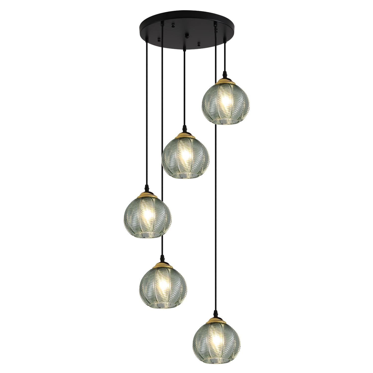 KCO Lighting 3-Lights Smoke Gray Glass Pendant Light Black Globe Round Cluster Chandelier Mid-Century Modern Multi Light Pendant Lighting Nordic Kitchen Island Light Fixture