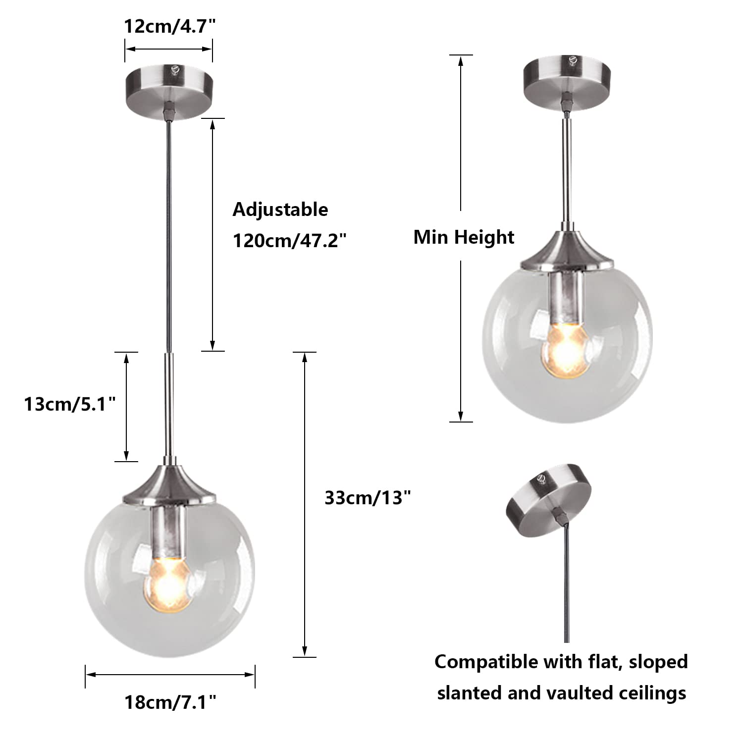 Lighting Mid Century Modern Pendant Chandelier 1-Light Gold Glass Globe Pendant Light Brushed Brass Pendant Light Large Kitchen Pendant Lighting Over Island (Amber)