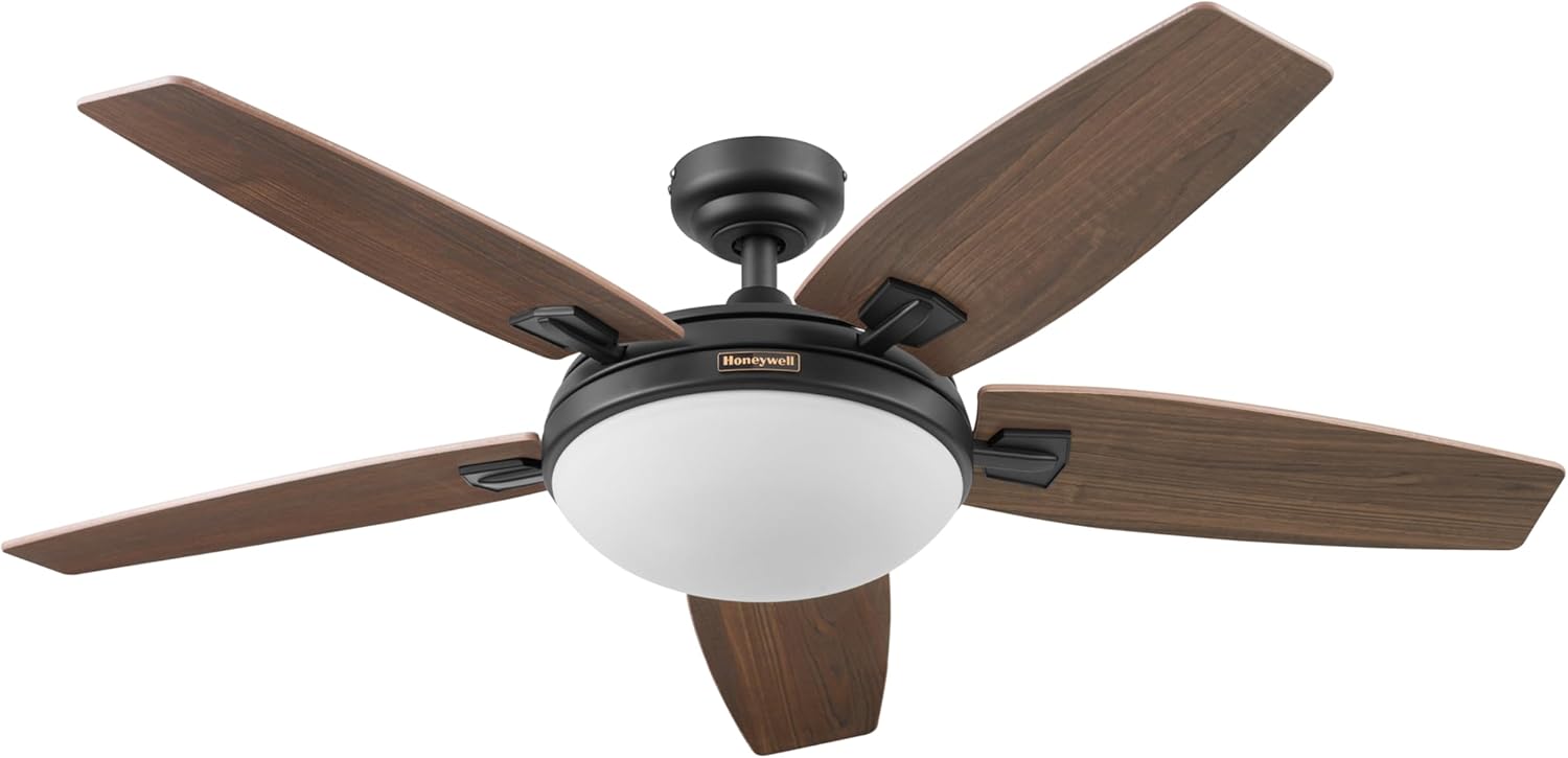 Ceiling Fans Carmel, 48 Inch Contemporary Indoor LED Ceiling Fan with Light, Remote Control, Dual Mounting Options, Dual Finish Blades, Reversible Motor - 50197-01 (Bronze)