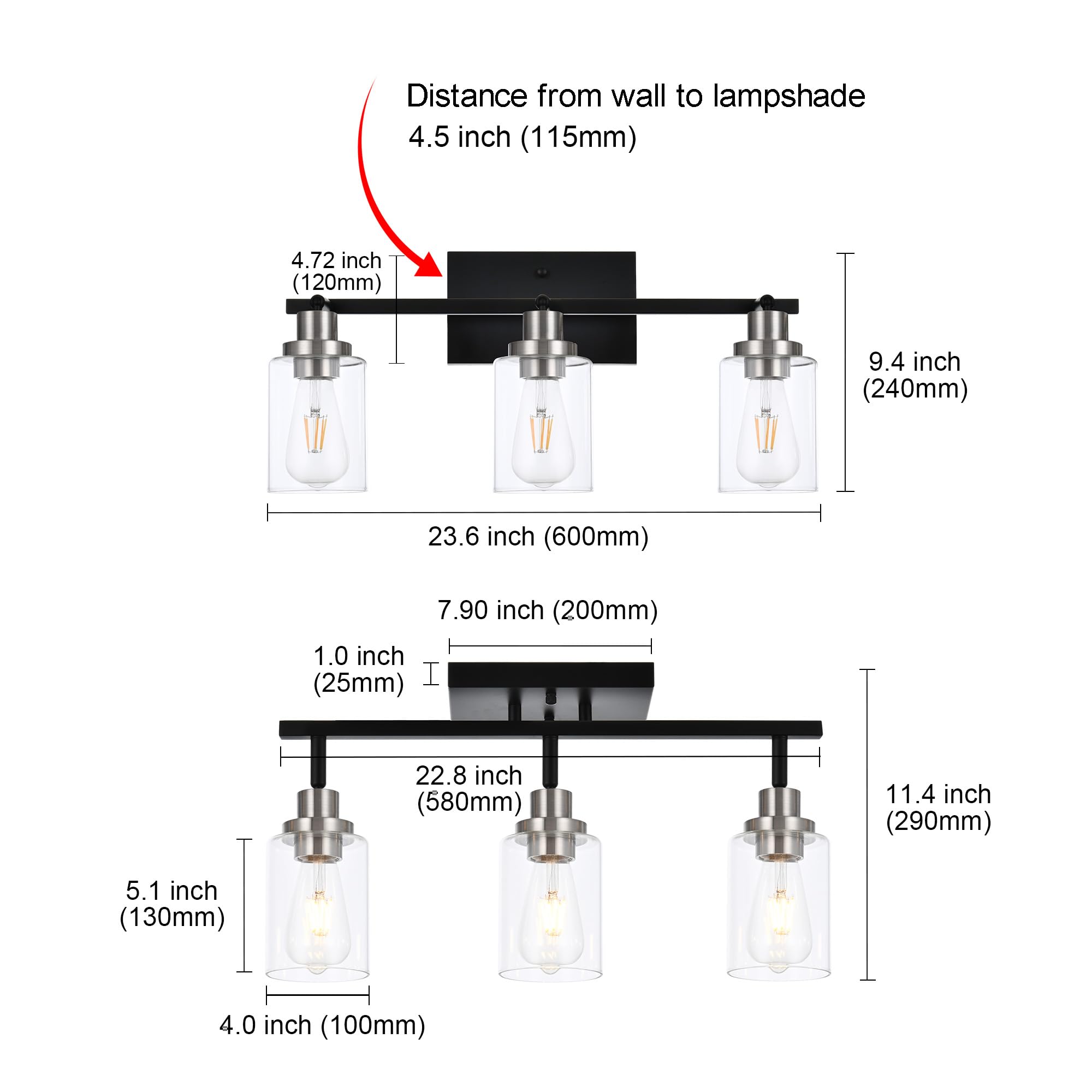 2-Light Adjustable Track Lighting Kit Brass Kitchen Track Lighting Fixtures Ceiling Spotlight with Clear Glass Shade for Hallway Foyer Bath Storage