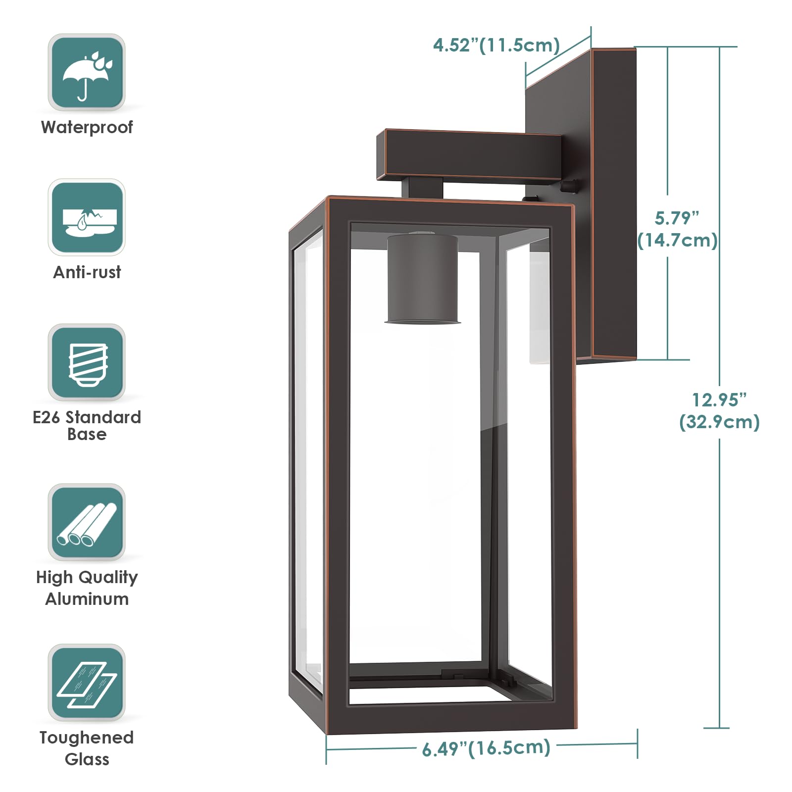 Outdoor Wall Lantern, Exterior Waterproof Wall Sconce Light Fixture, Black Anti-Rust Wall Mount Light with Clear Glass, E26 Base Wall Lamp