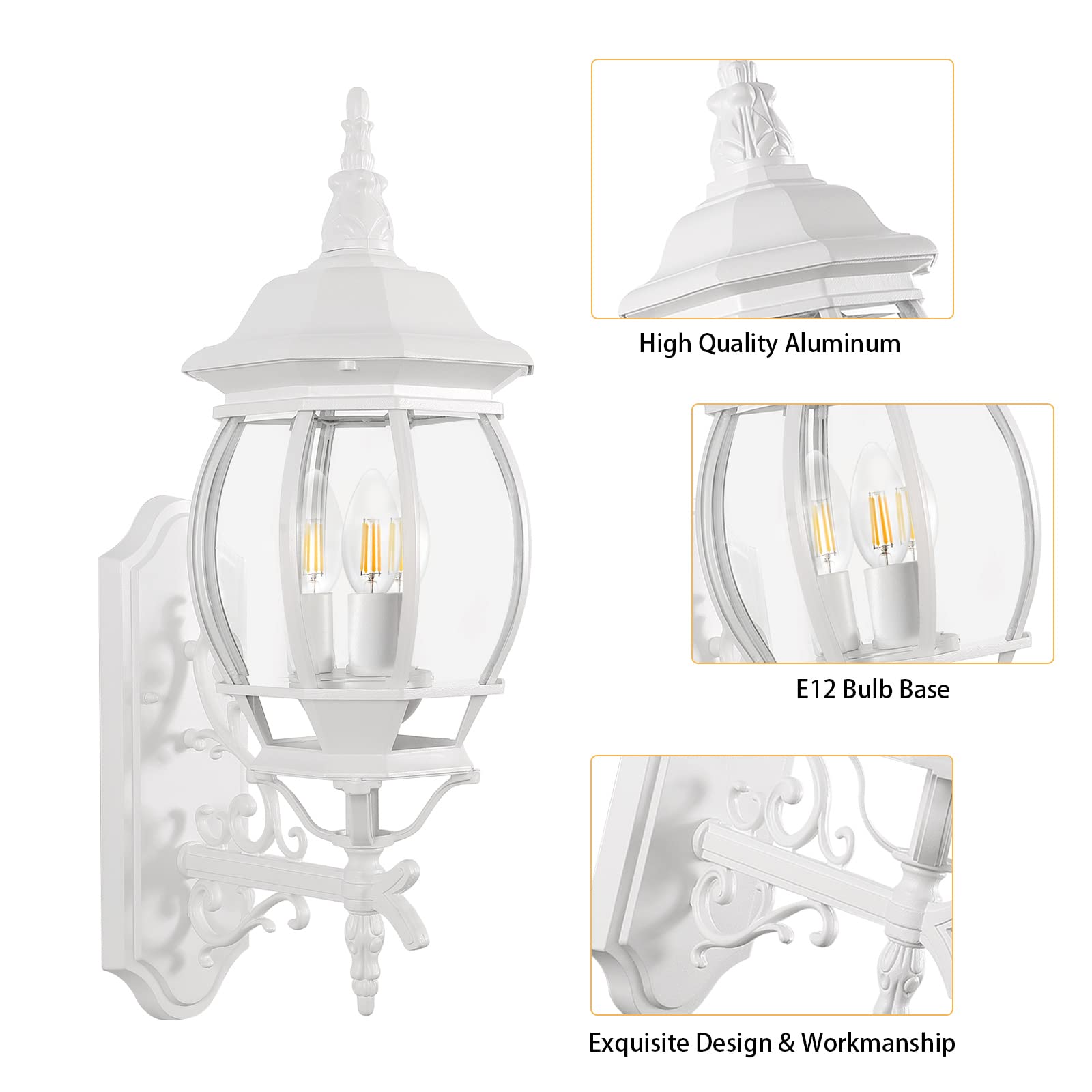 White Outdoor Wall Lantern, Wall Sconce Outside Light Fixtures for Porch Exterior Wall Lantern Waterproof Sconce Lights Wall Lights for Living Room