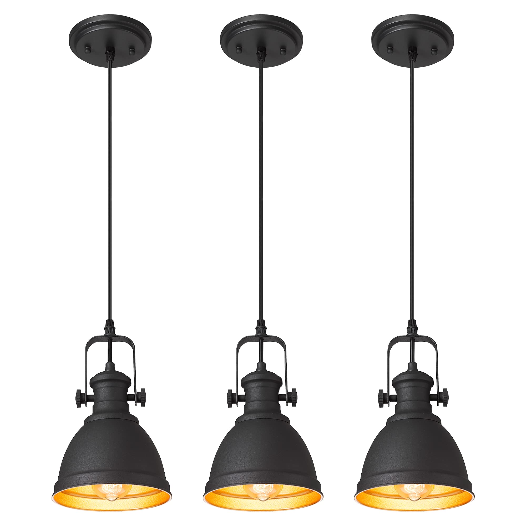 Pendant Lights, Minimalist Pendant Lighting for Kitchen Island, Hanging Light Fixtures with Black Metal, 3-Pack, AD-2151-1P3