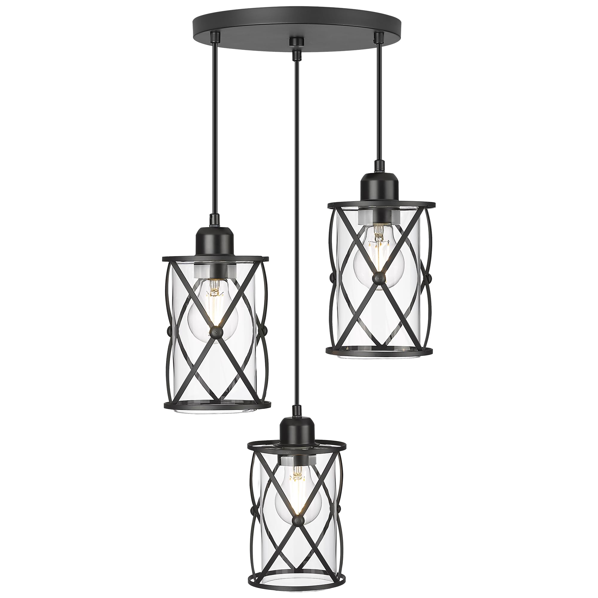 Brushed Gold Pendant Light Fixtures, 3-Light Modern Dining Room Cluster Pendant Light with Milky Glass, Mid Century Cage Hanging Pendant Lighting for Kitchen, Adjustable, CH9176BGW3