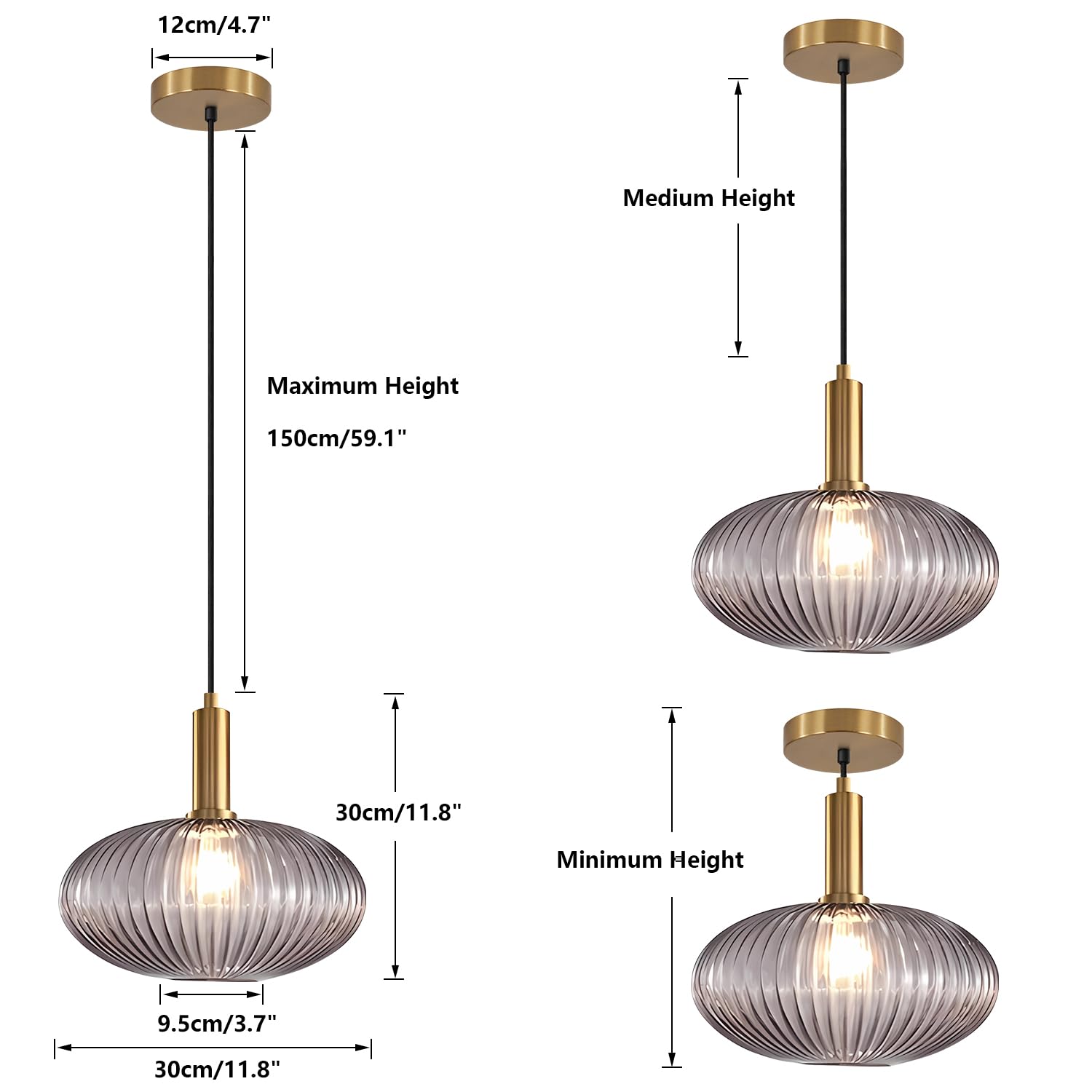 Modern Gold Globe Pendant Lamp 1-Light Mid Century Antique Brass Dining Pendant Light Amber Glass Farmhouse Pendant Lighting Adjustable Large Vintage Hanging Ceiling Pendant Light