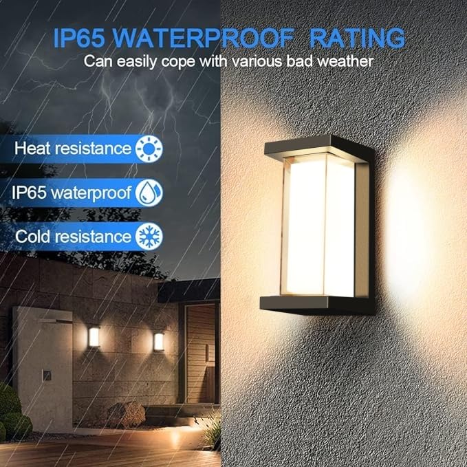 18W Outdoor Porch Light 3000K 1800Lm Matte Black LED Outdoor Wall Light Aluminum Exterior Light Fixtures Wall Mount IP65 Waterproof (2 Pack)