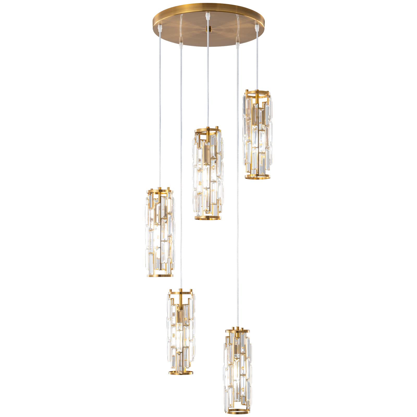 LMQNINE Pendant Lighting Modern Pendant Light, Mini Crystal Chandeliers,Adjustable Pendant Light Fixture for Kitchen Island Dinning Room Bedroom (Gold, 3-Light)